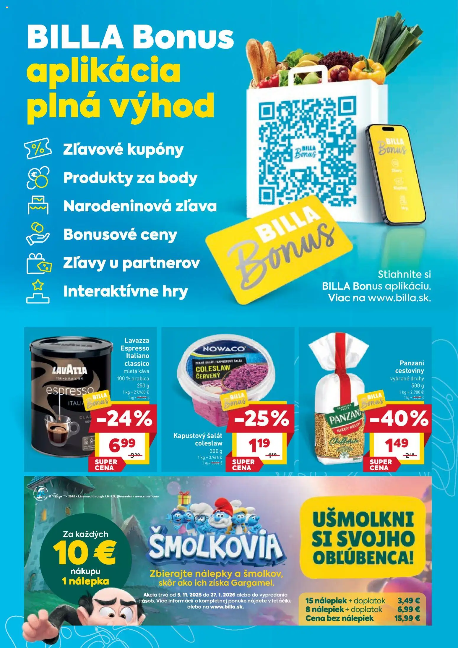 Nové Billa akcie – leták je platný od 10.12.2025 | Strana: 3 | Produkty: Káva, Cestoviny, Lavazza, Šalát