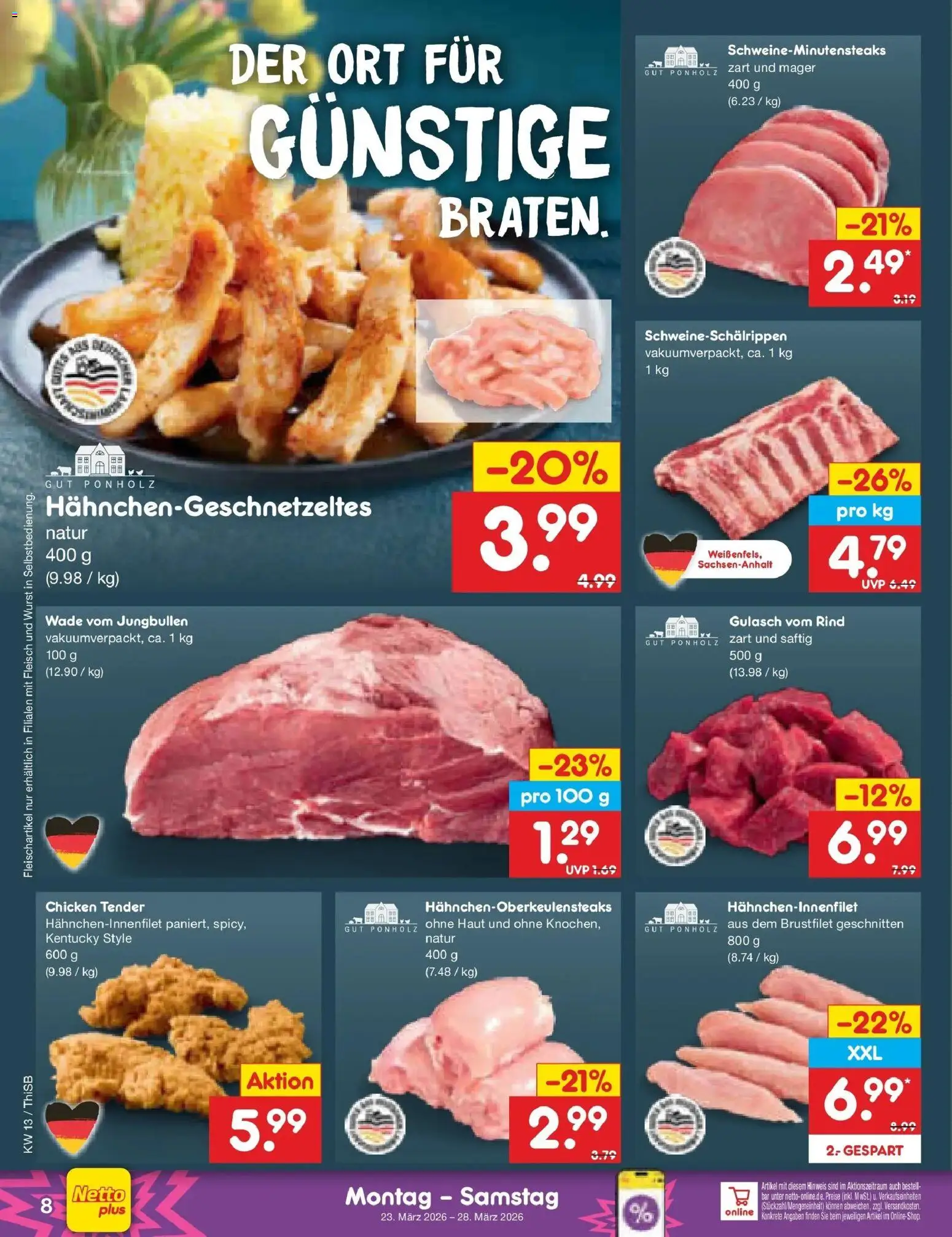 Netto Marken-Discount Prospekt Pirna	 – gültig ab 23.03.2026 | Seite: 8 | Produkte: Gulasch, Wurst, Fleisch