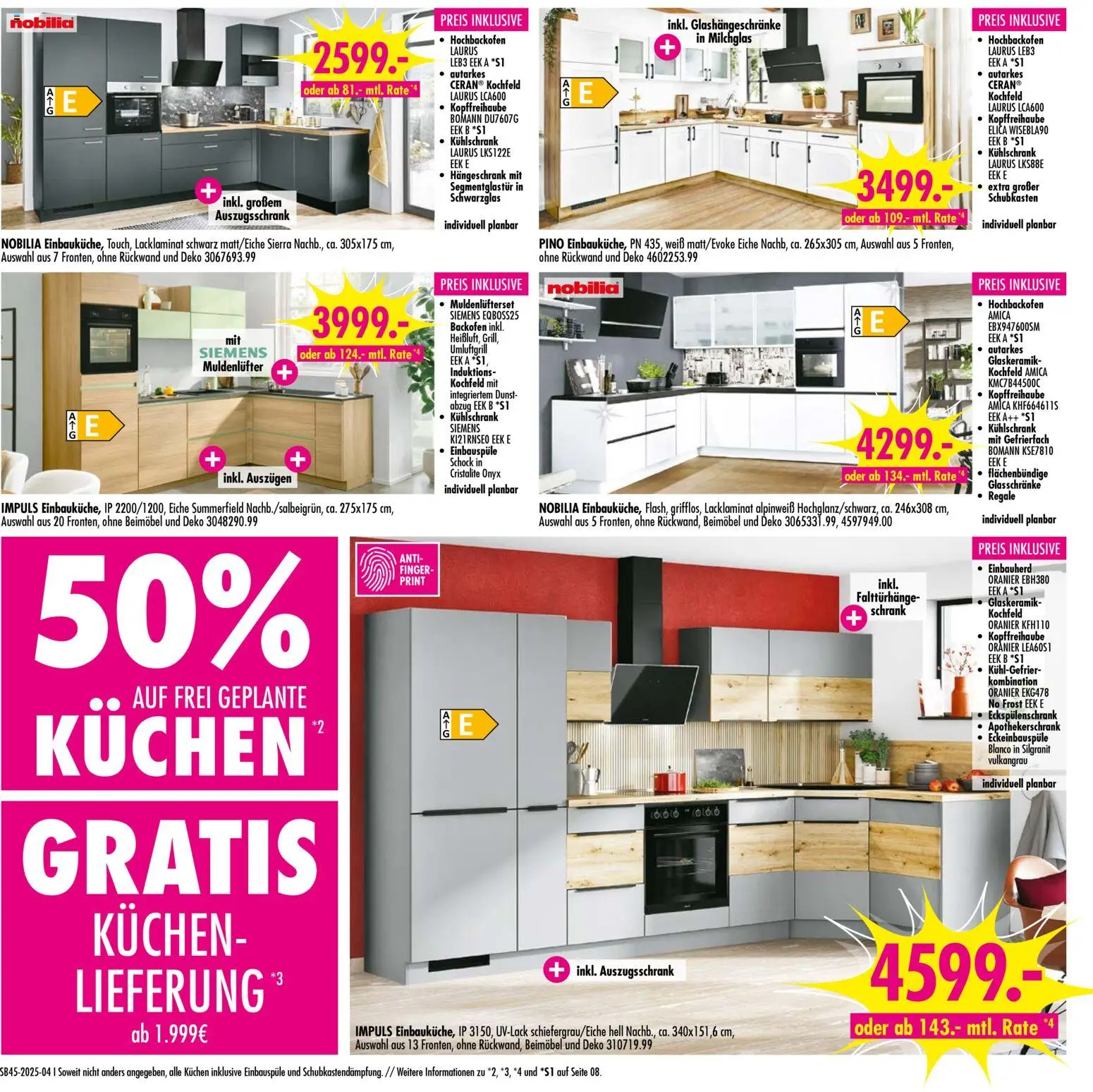 SB Möbel Boss Prospekt Mülheim-Kärlich – gültig ab 01.11.2025 | Seite: 4 | Produkte: Kühlschrank, Kochfeld, Hängeschrank, Kuchen