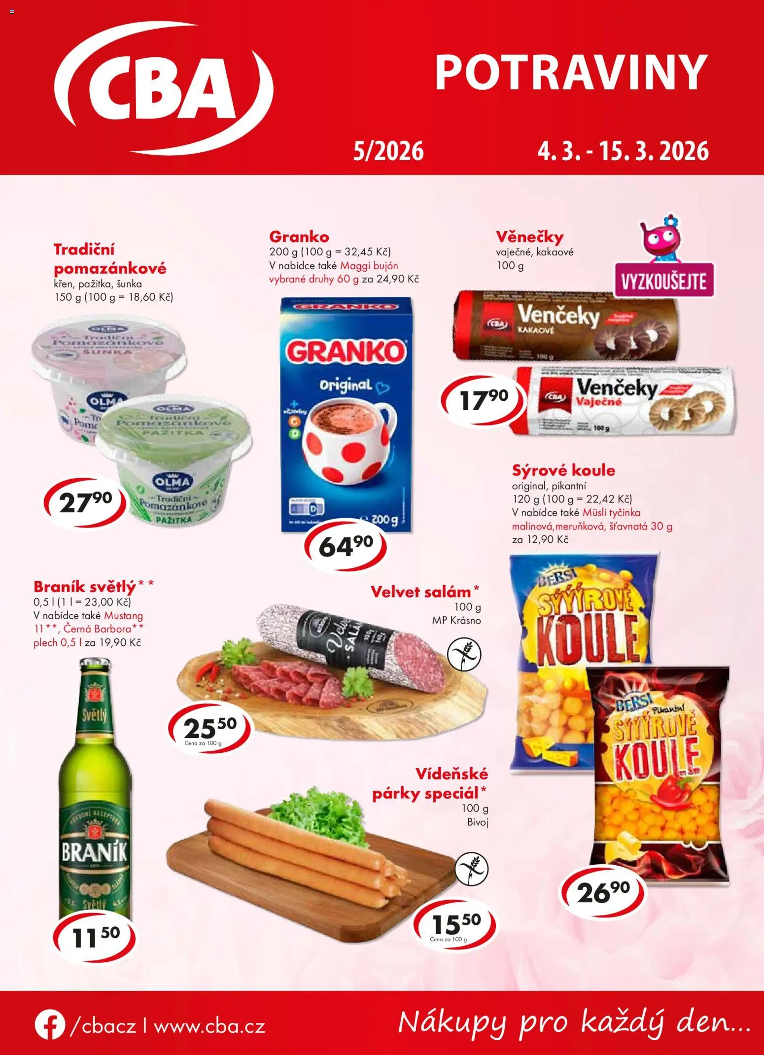 CBA leták od 04.03.2026 | Strana: 1 | Produkty: Šunka, Vídeňské párky, Párky, Granko