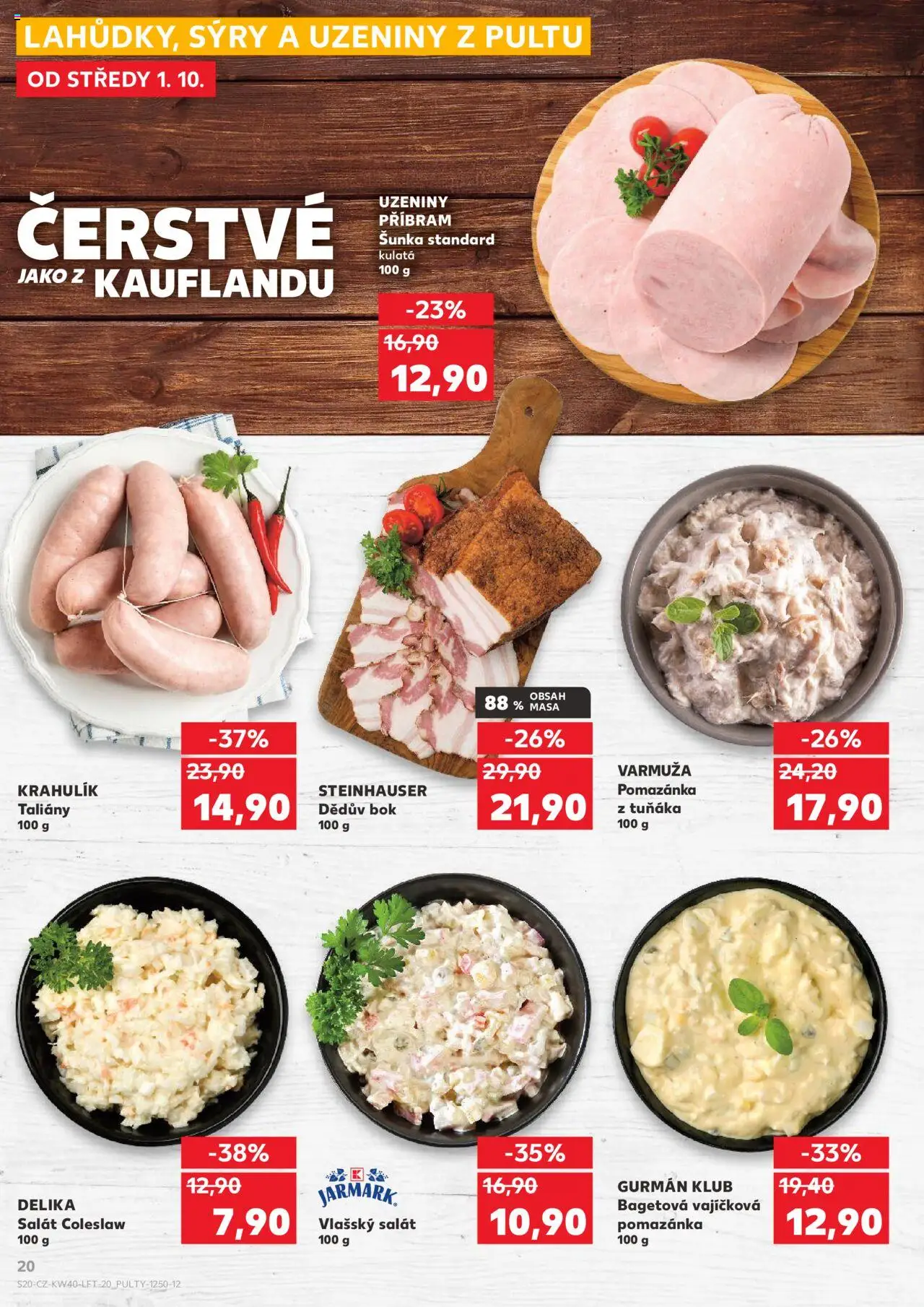 Kaufland leták od 01.10.2025 | Strana: 20 | Produkty: Šunka, Coleslaw, Sýry, Pomazánka