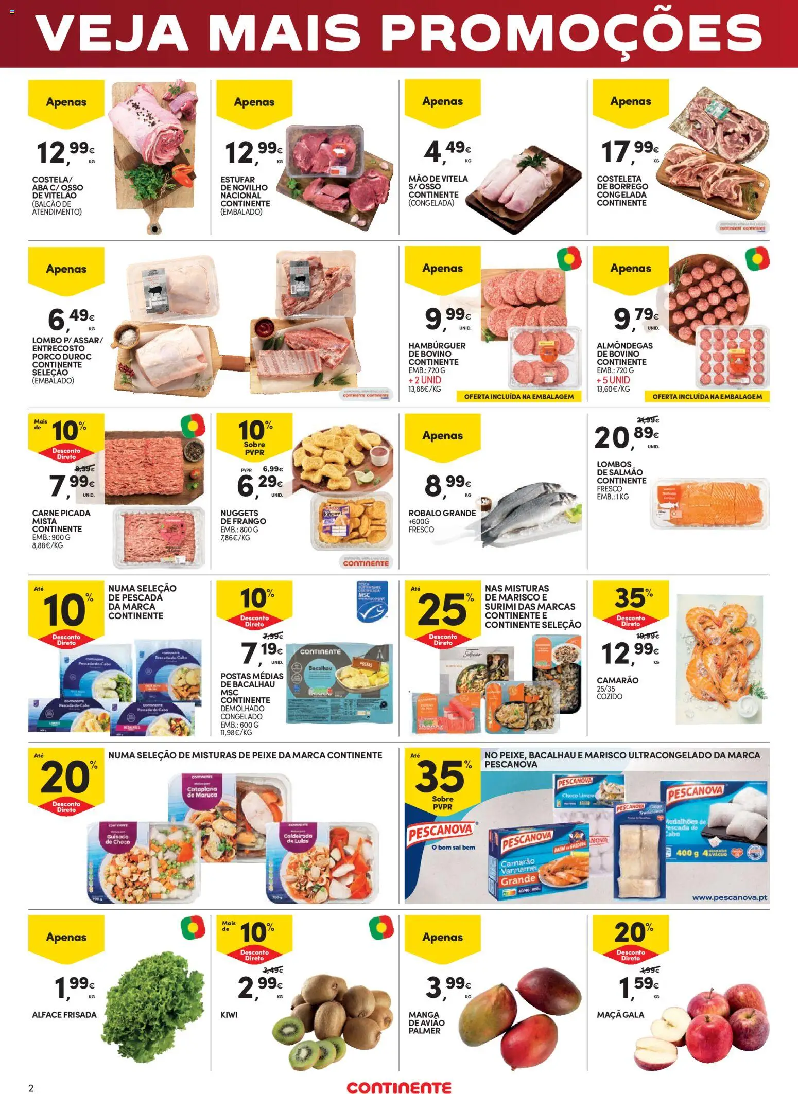 Continente Fim de Semana à Continente │ válido de 20.03.2026 | Página: 2 | Produtos: Bacalhau, Frango, Hambúrguer, Alface