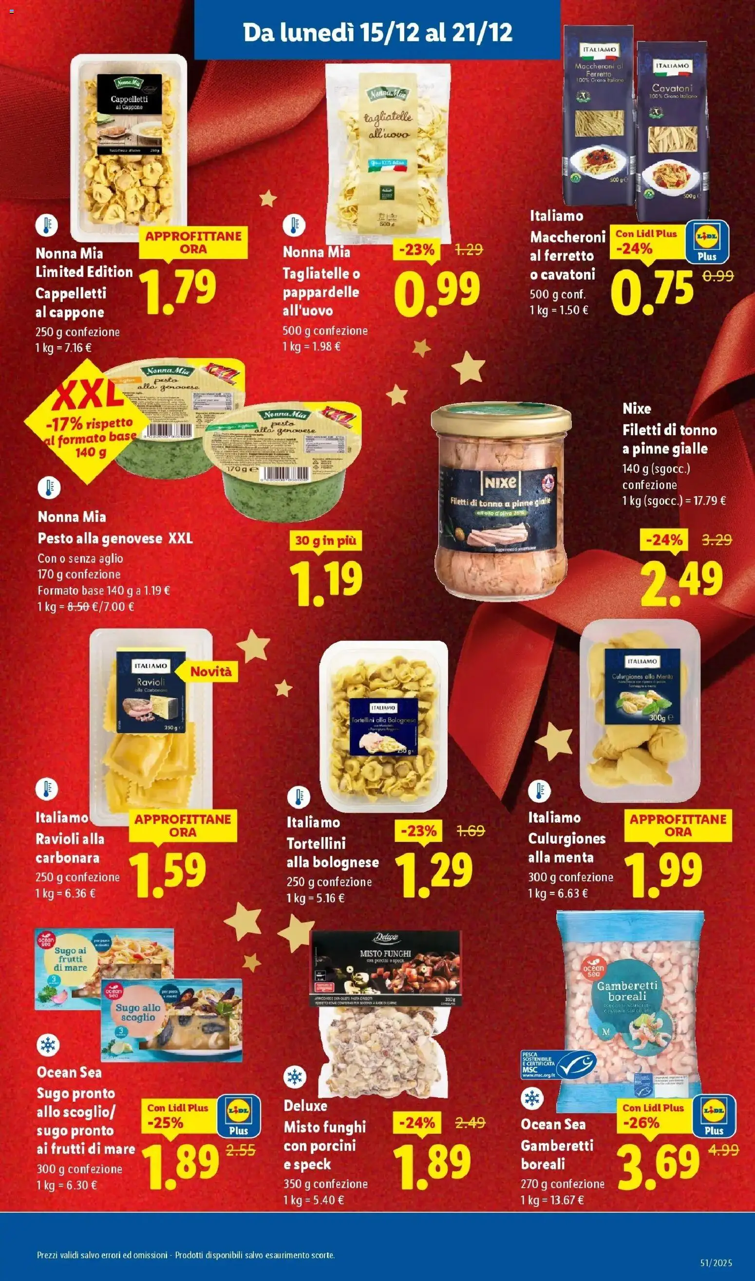 Volantino Lidl del 14.12.2025 | Pagina: 9 | Prodotti: Tagliatelle, Frutti di mare, Tonno, Menta