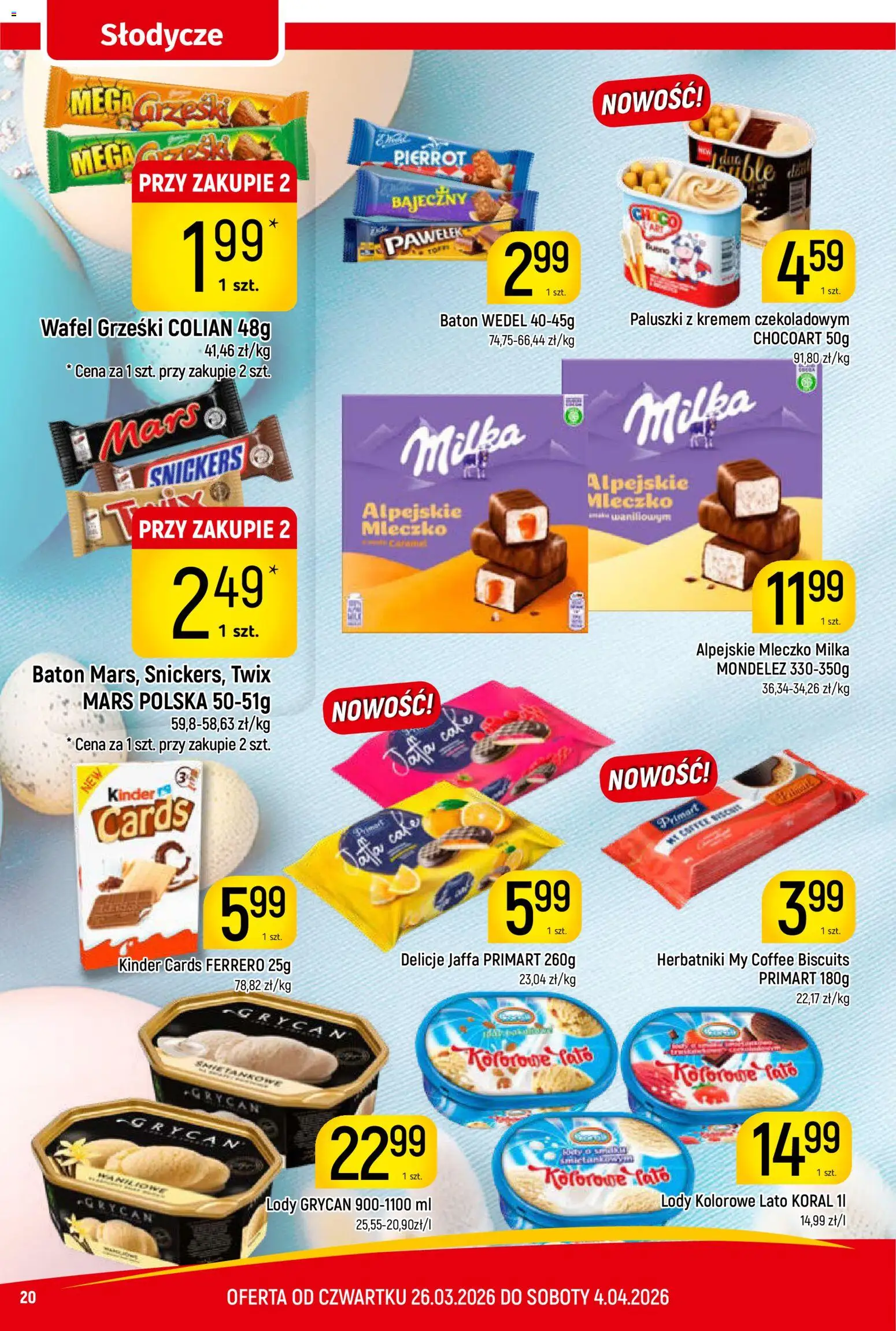 Piotruś Pan gazetka od 26.03.2026 | Strona: 20 | Produkty: Słodycze, Lody Grycan, Milka, Herbatniki