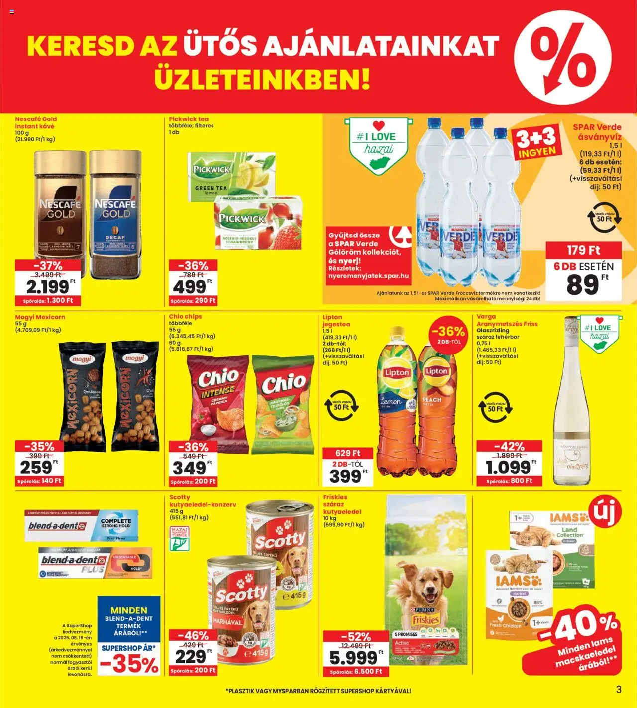 Interspar akciós ujság - amely érvényes a következő dátumtól: 21.08.2025 | Oldal: 3 | Termékek: Chips, Macskaeledel, Kutyaeledel, Kávé