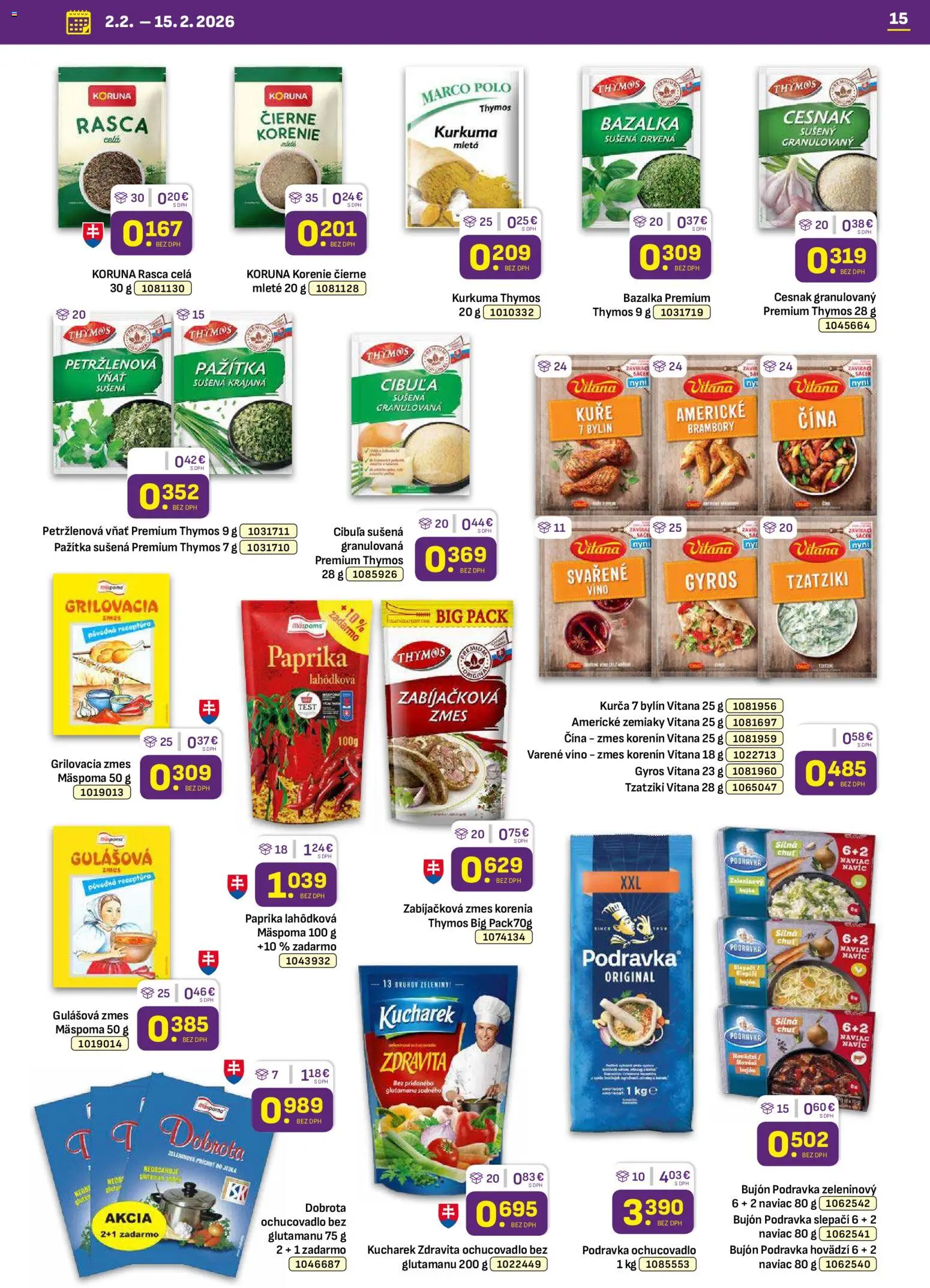 Nové Libex akcie – leták je platný od 02.02.2026 | Strana: 15 | Produkty: Bujón, Víno, Cesnak, Cibuľa