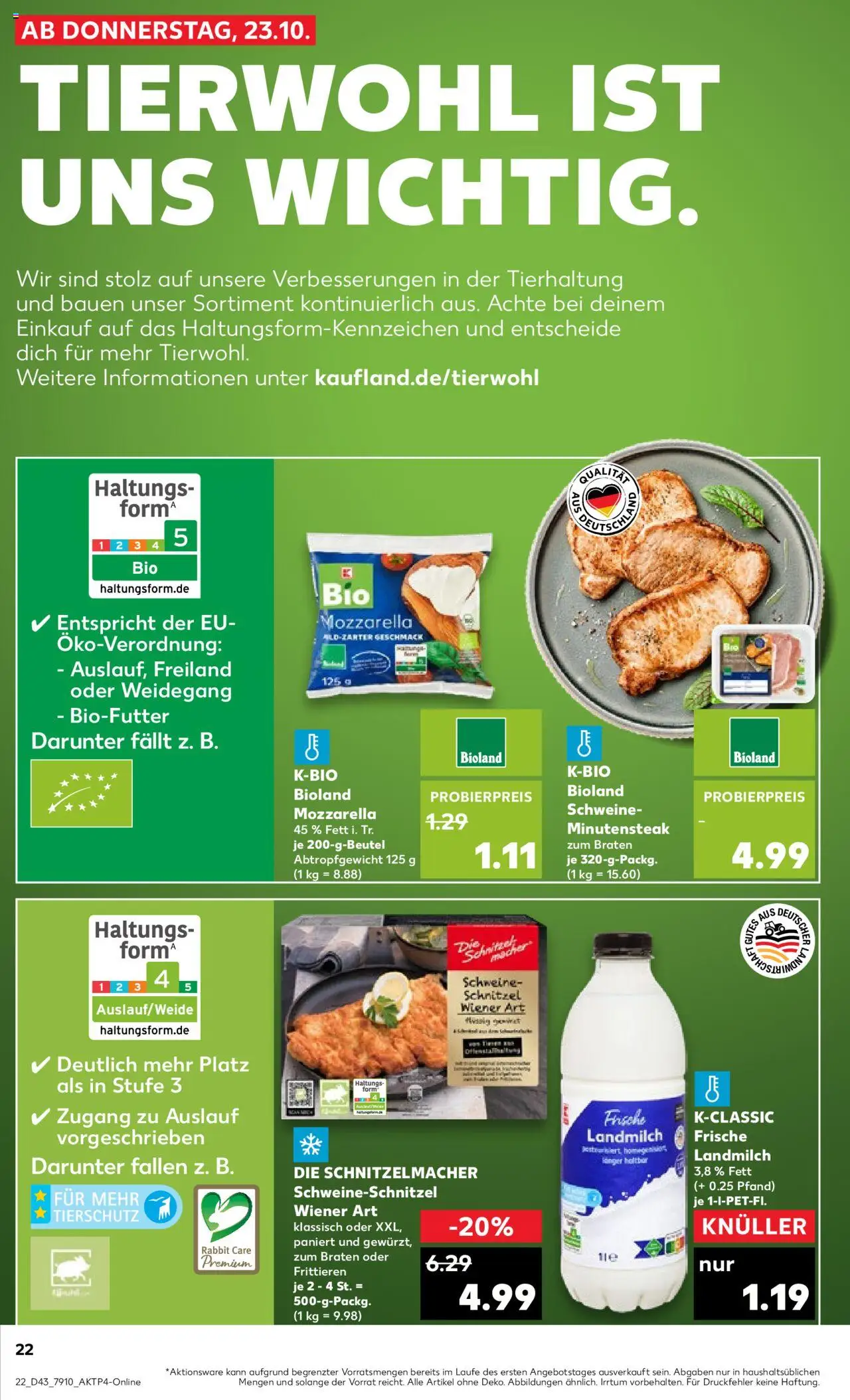 Kaufland prospekt Völklingen	 – gültig ab 23.10.2025 | Seite: 22 | Produkte: Mozzarella, Schnitzel, Steak