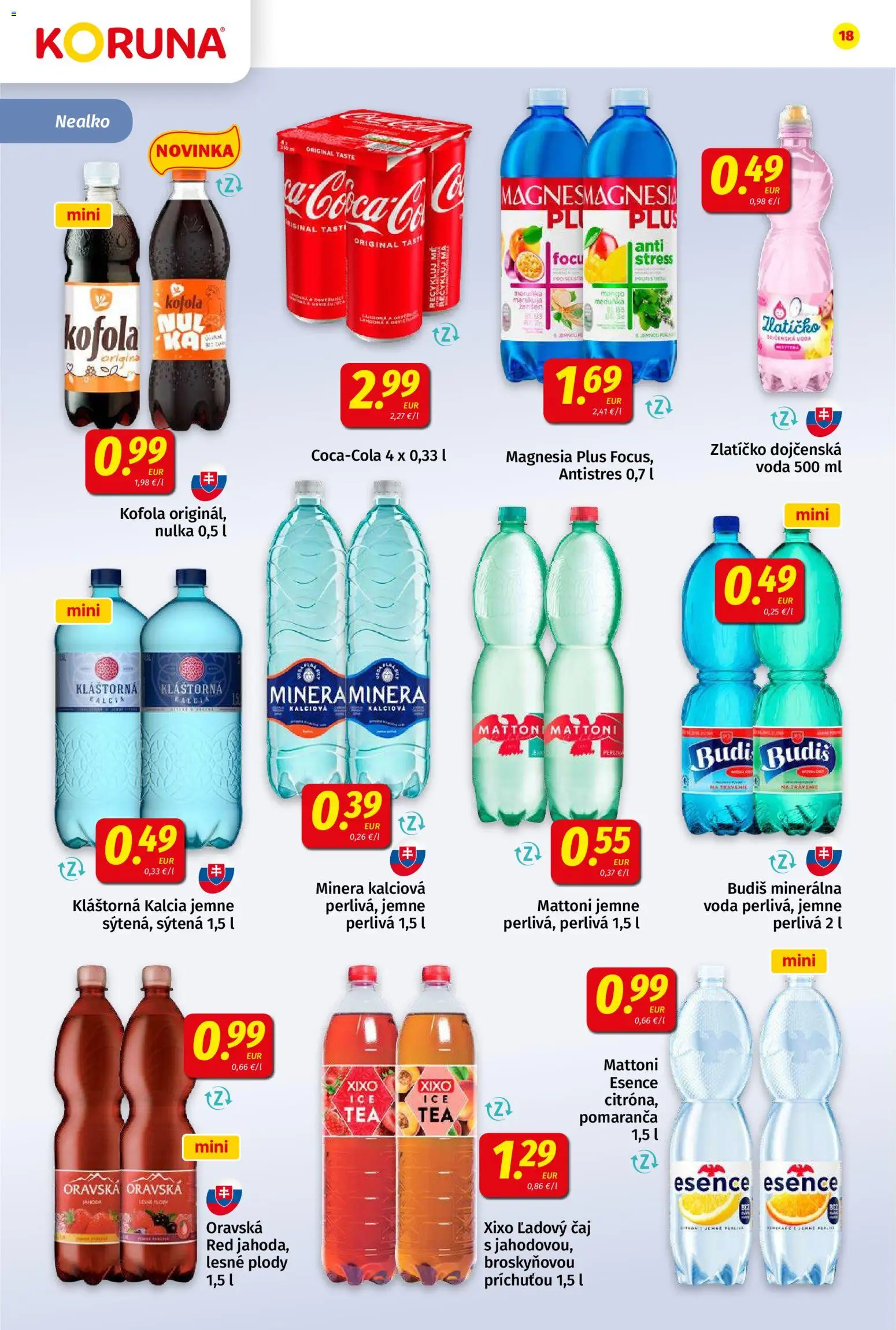 Nové Koruna akcie – leták je platný od 10.04.2026 | Strana: 18 | Produkty: Kofola, Budiš, Mattoni, Mango