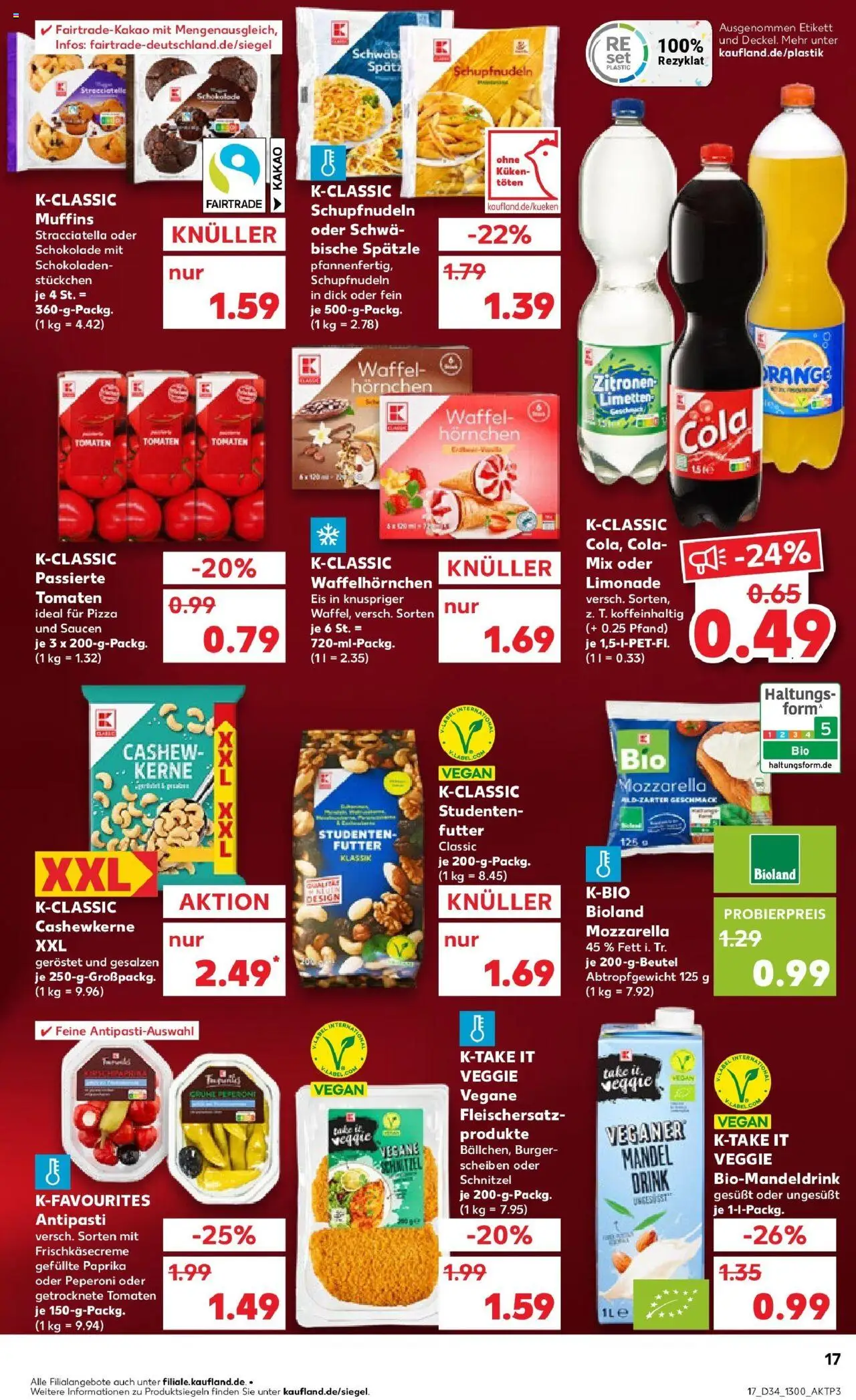 Kaufland prospekt Remscheid	 - gültig ab dem 21.08.2025 | Seite: 17 | Produkte: Mozzarella, Burger, Limonade, Tomaten