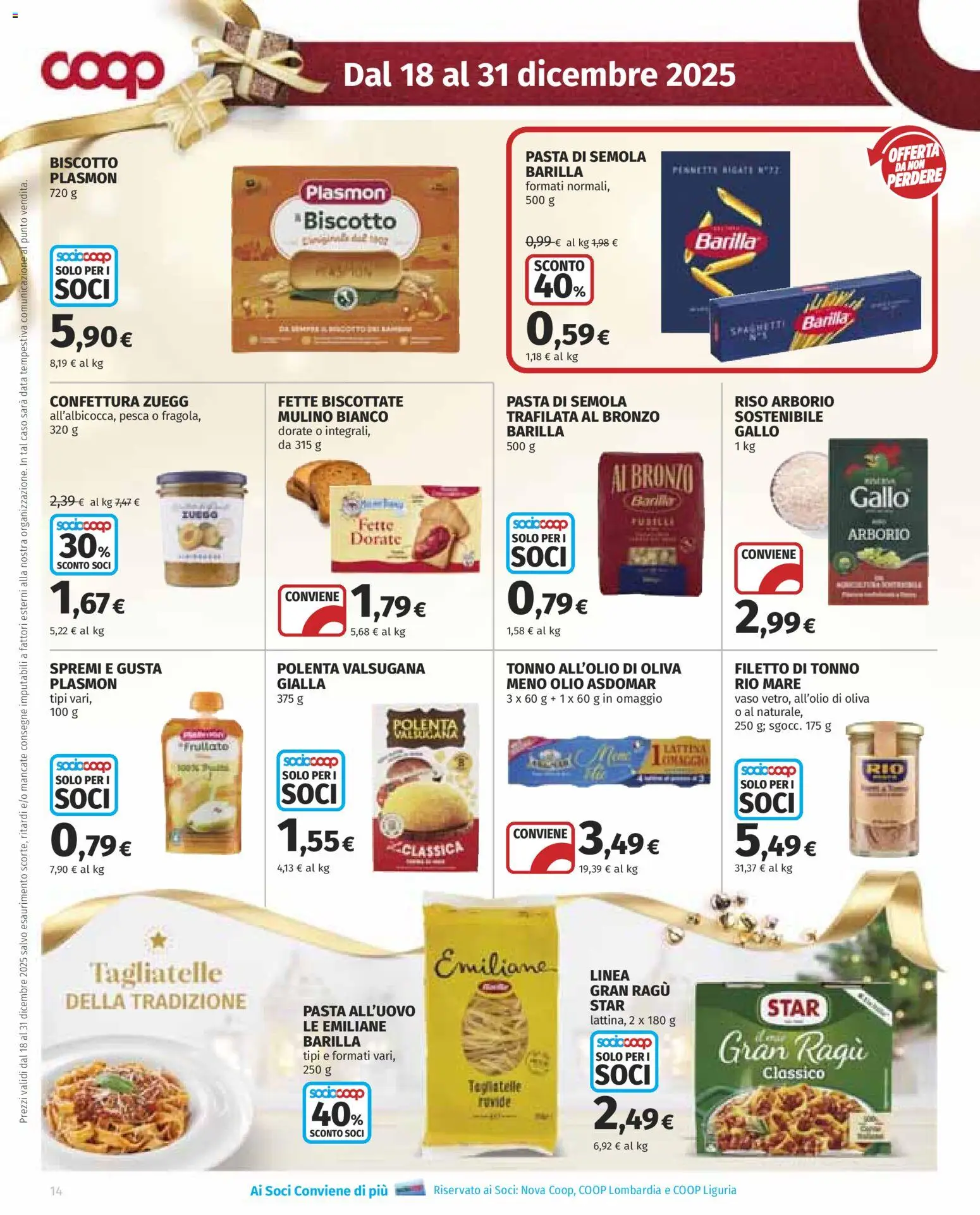 Volantino COOP del 18.12.2025 | Pagina: 14 | Prodotti: Tagliatelle, Olio, Pesca, Tonno
