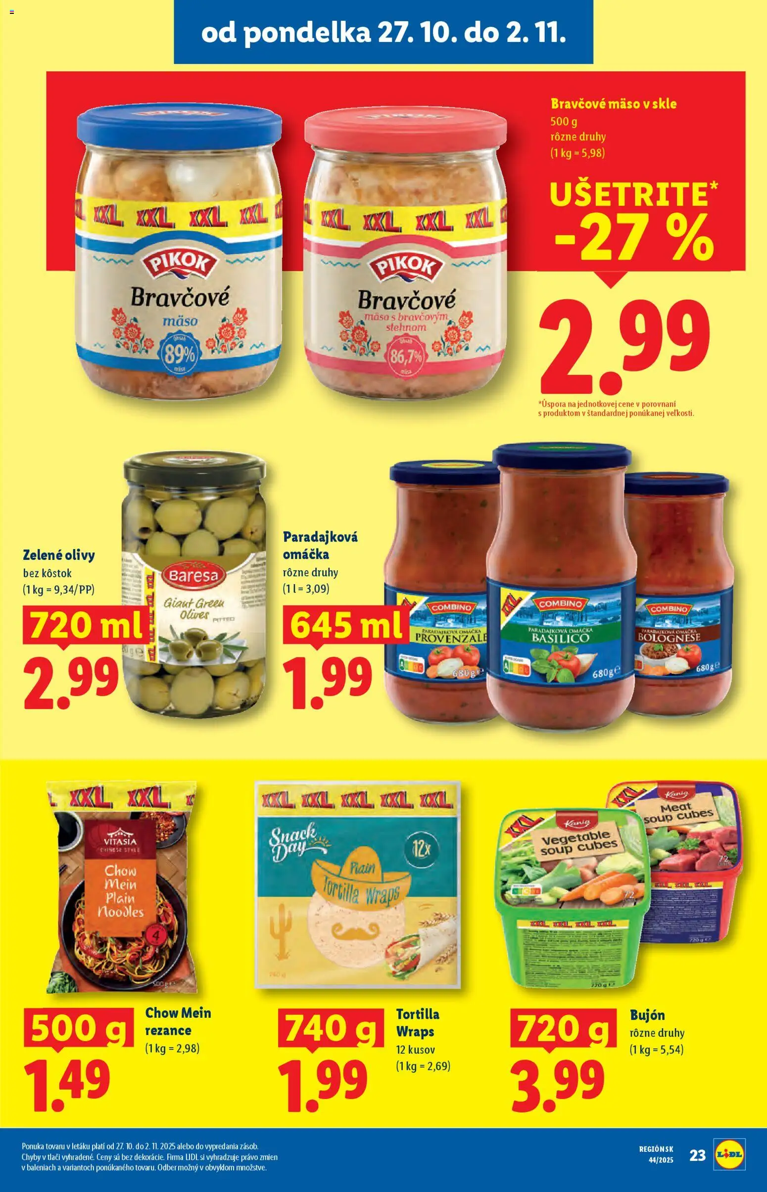 Nové Lidl akcie – leták je platný od 27.10.2025 | Strana: 27 | Produkty: Bujón, Bravčové mäso, Rezance, Omáčka