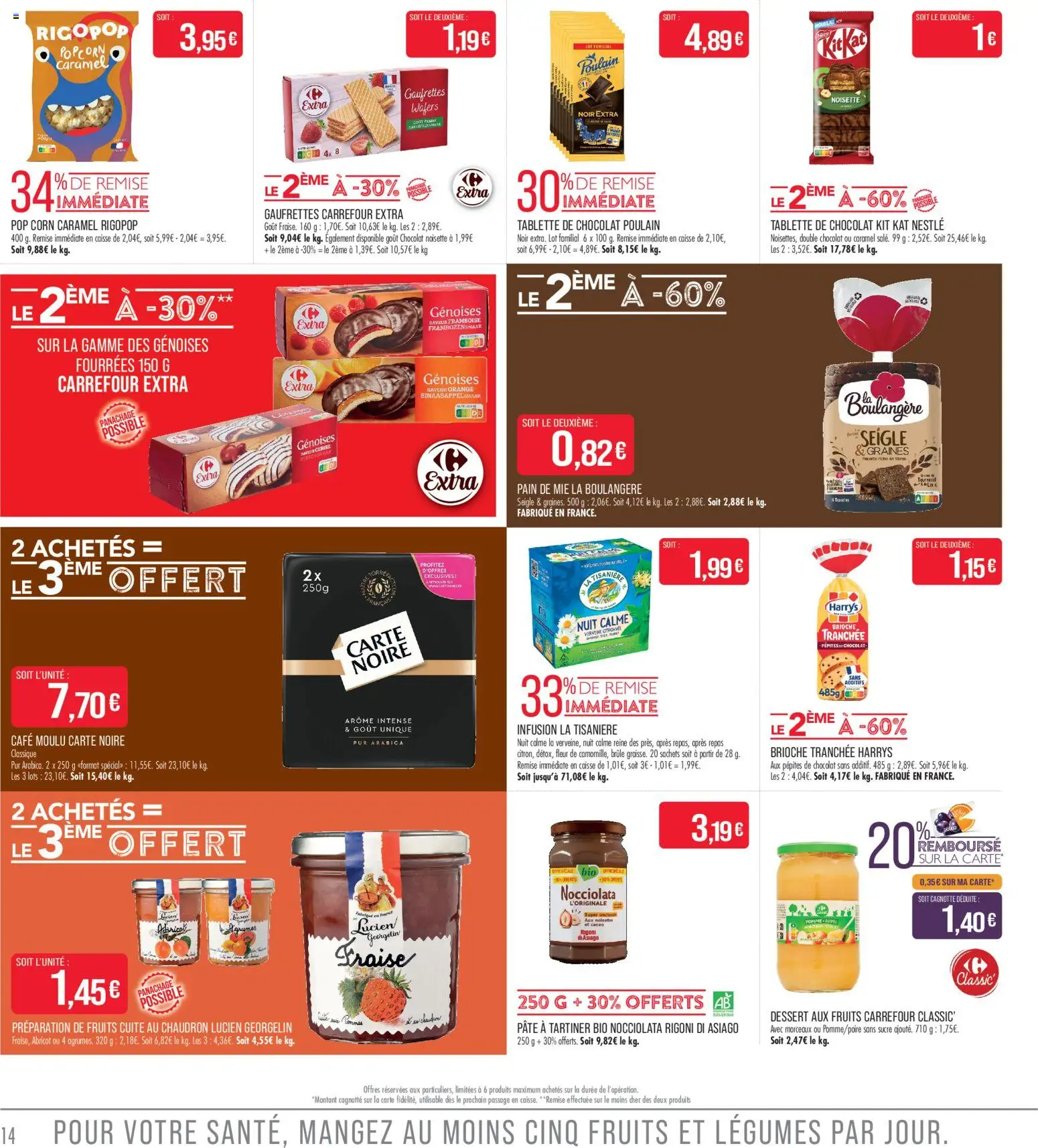 {H1} | Page: 14 | Produits: Pomme, Pépites de chocolat, Pain, Café