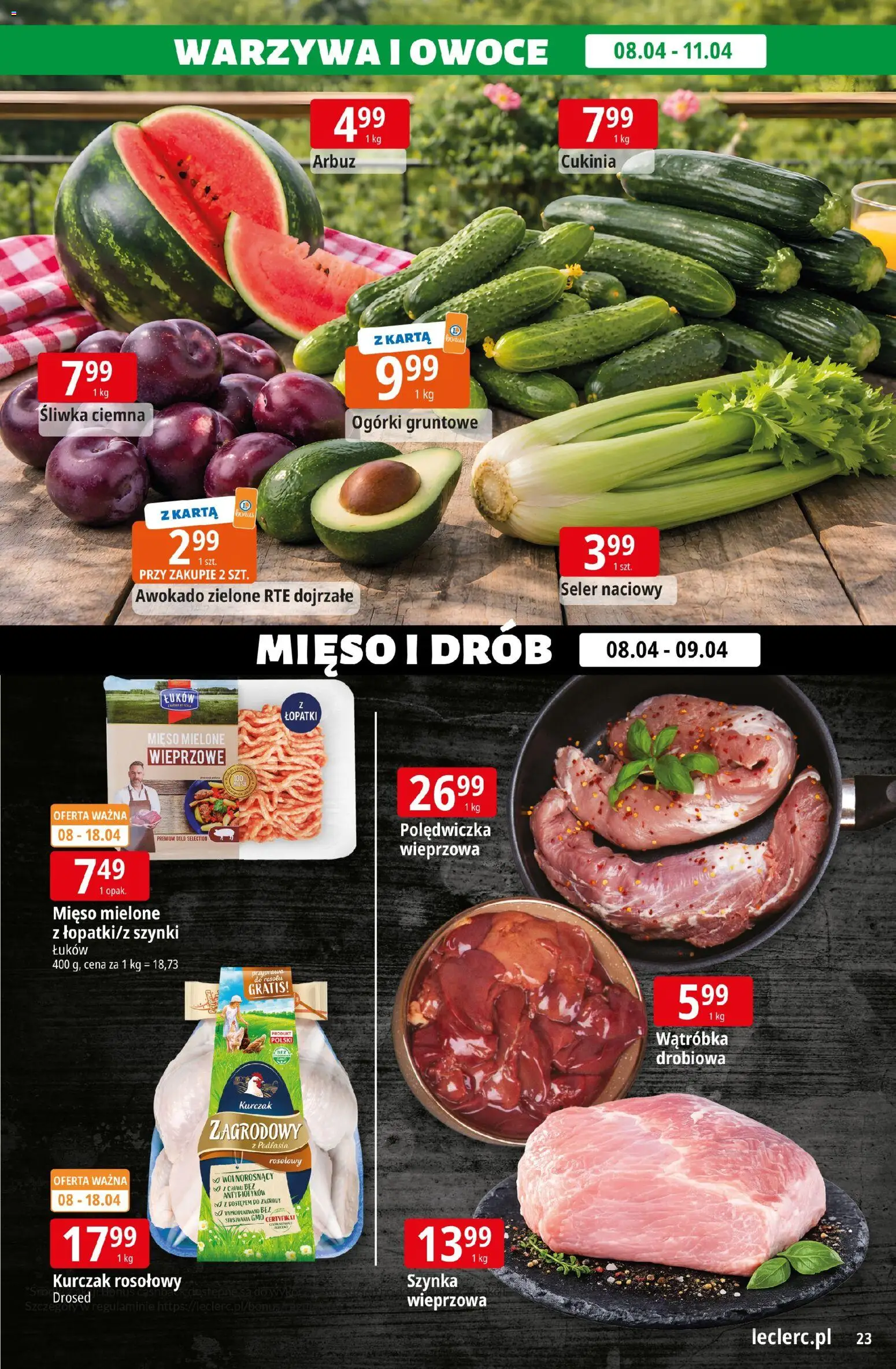 E.Leclerc gazetka - Kłodzko od 08.04.2026 | Strona: 23 | Produkty: Karta, Mięso mielone, Cukinia, Ogórki gruntowe