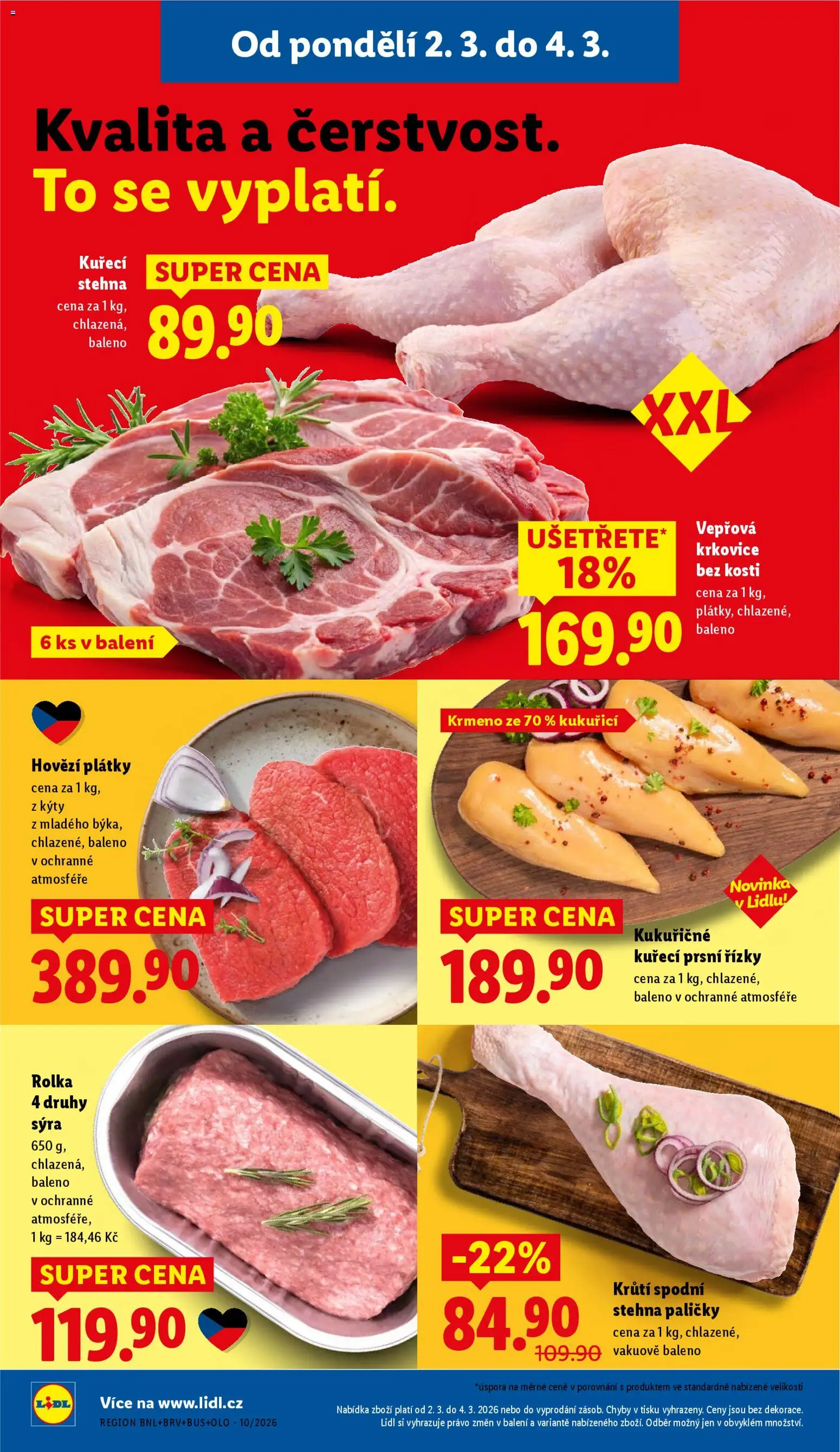 Lidl leták od 02.03.2026 | Strana: 14 | Produkty: Hovězí, Vepřová krkovice bez kosti, Kuřecí stehna, Vepřová krkovice