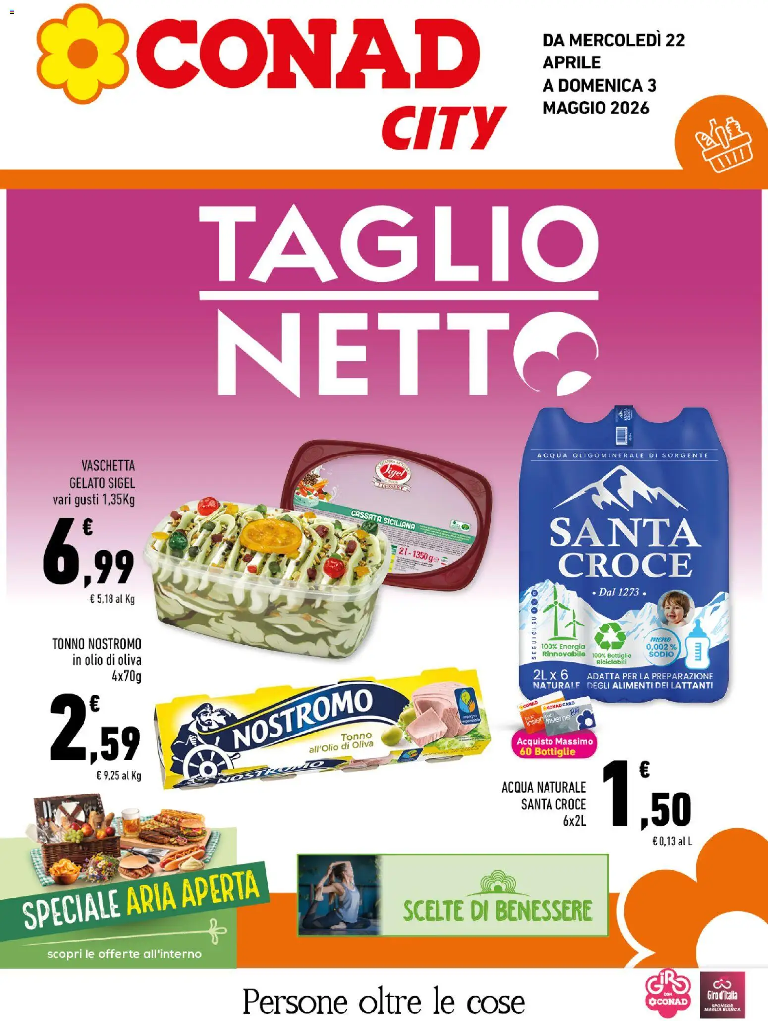 Volantino Conad del 22.04.2026 | Pagina: 1 | Prodotti: Gelato, Acqua, Acqua naturale, Tonno