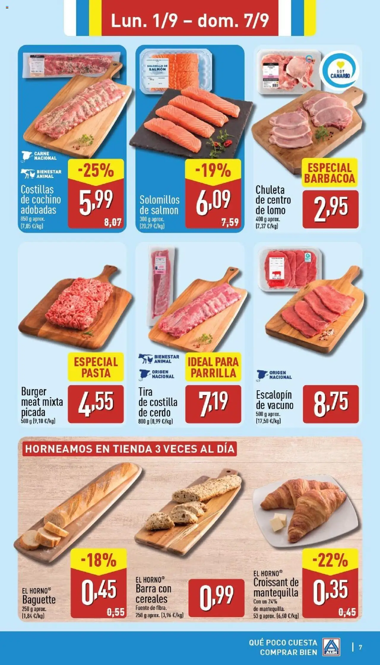 Aldi folleto Canarias │ válido desde el 01.09.2025 | Página: 7 | Productos: Cerdo, Cereales, Costilla de cerdo, Συσκευή ροής