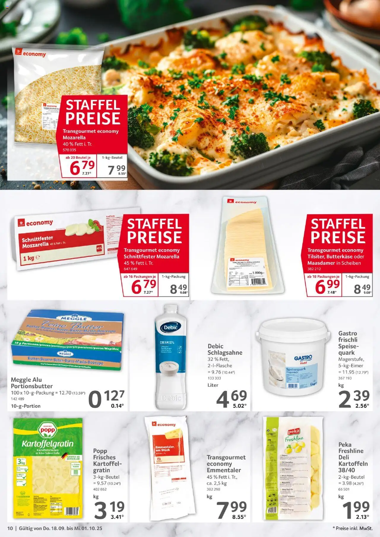 Selgros Gastronomie – gültig ab 18.09.2025 | Seite: 10 | Produkte: Quark, Schlagsahne, Creme, Kartoffeln