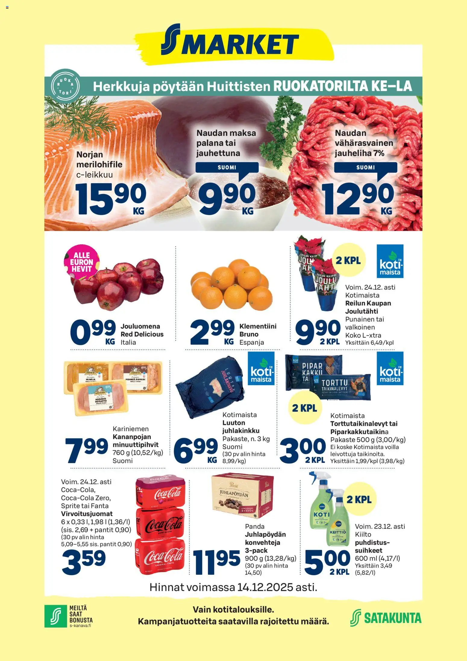 S-market Huittinen – voimassa 10.12.2025 alkaen | Sivu: 1 | Tuotteet: Virvoitusjuomat, Coca cola, Fanta, Pippuri