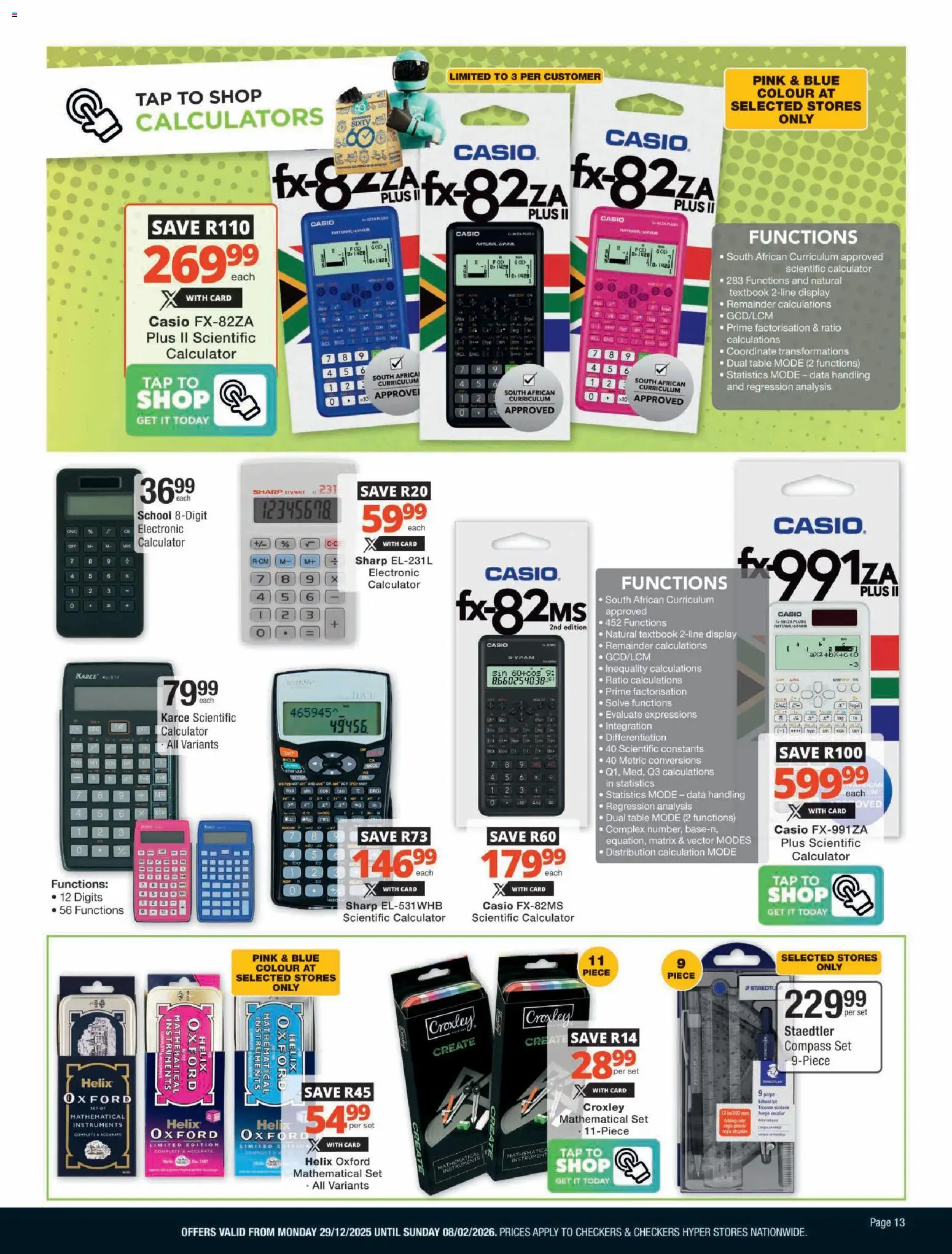 New Checkers catalogue – valid from 29.12.2025 | Page: 13 | Products: Data, Calculator, Table, Tap
