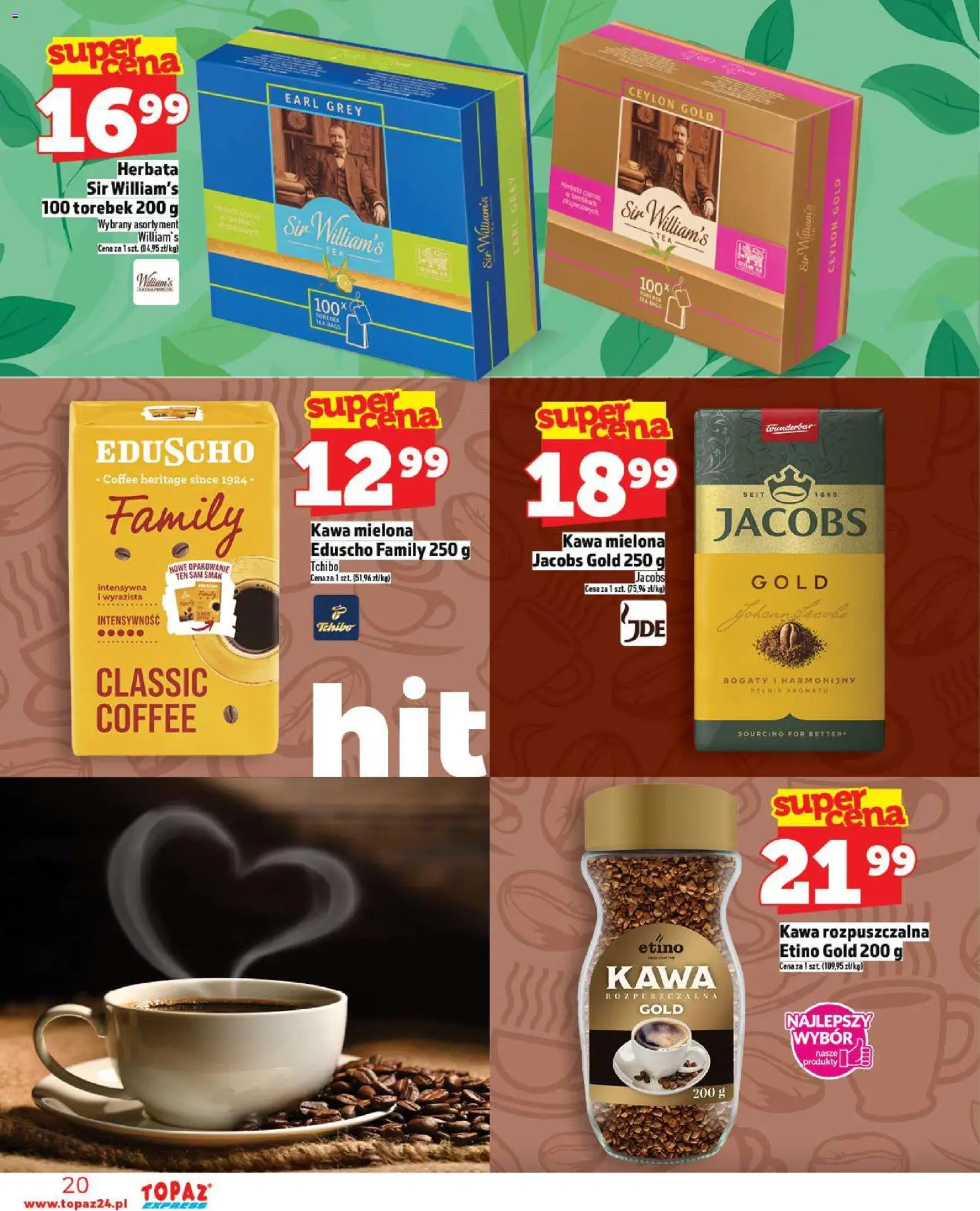 Topaz Gazetka - Express od 13.11.2025 | Strona: 20 | Produkty: Kawa rozpuszczalna, Tchibo, Kawa, Herbata