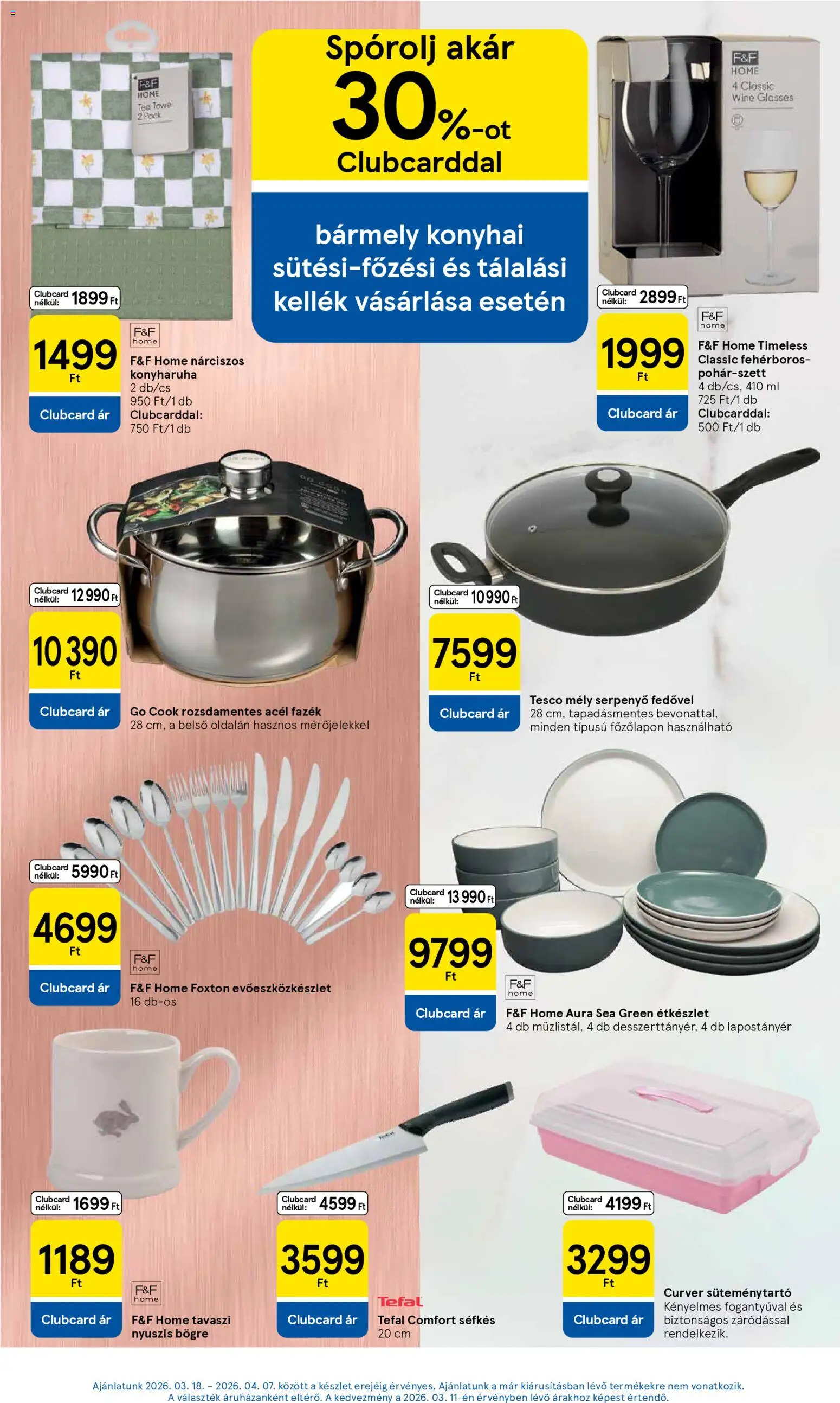 Tesco akciós ujság - amely érvényes a következő dátumtól: 19.03.2026 | Oldal: 31 | Termékek: Tefal, Bögre, Étkészlet, Serpenyő