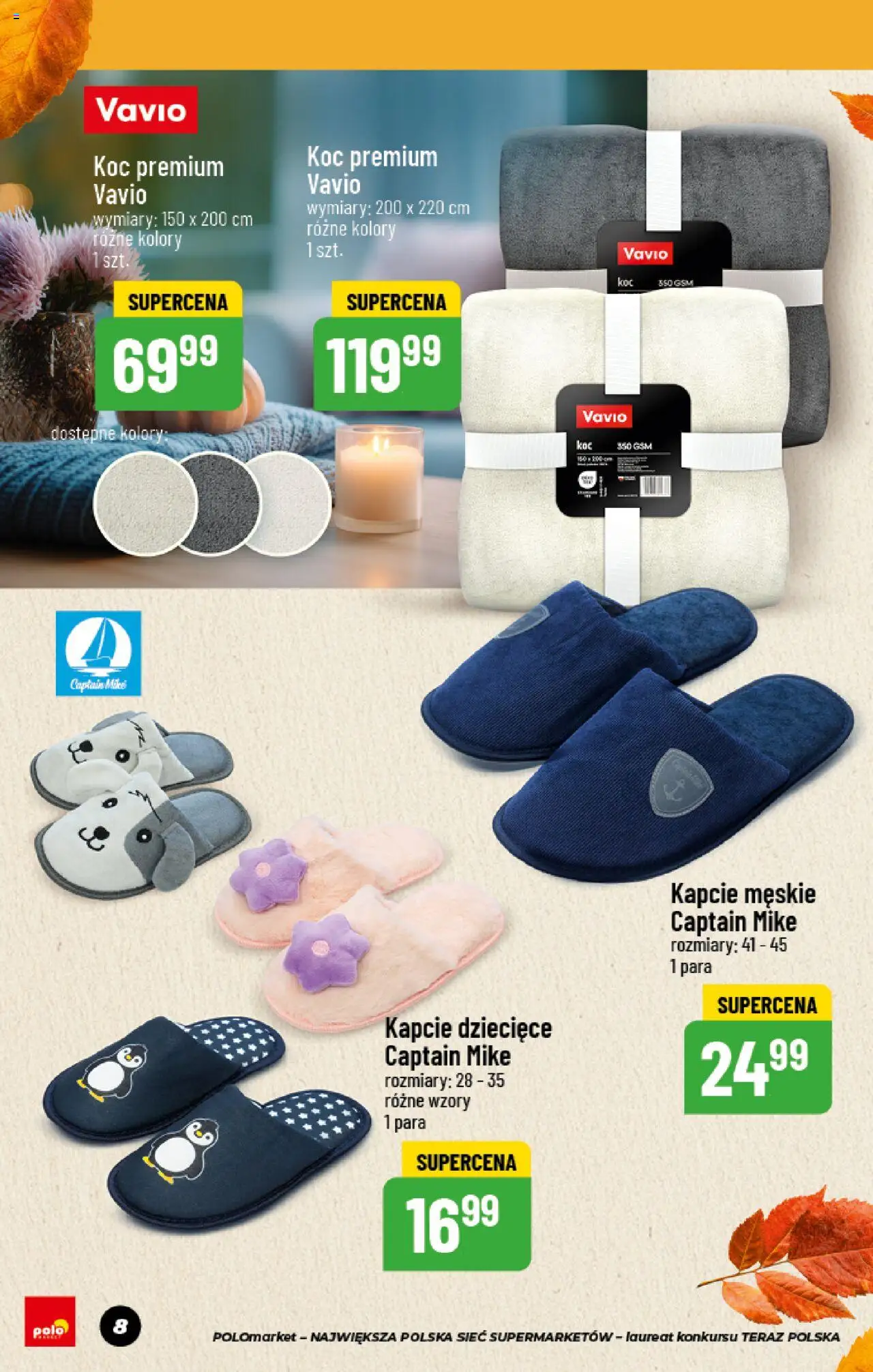 POLOmarket Gazetka - Jesień od 12.09.2025 | Strona: 8 | Produkty: Kapcie, Koc