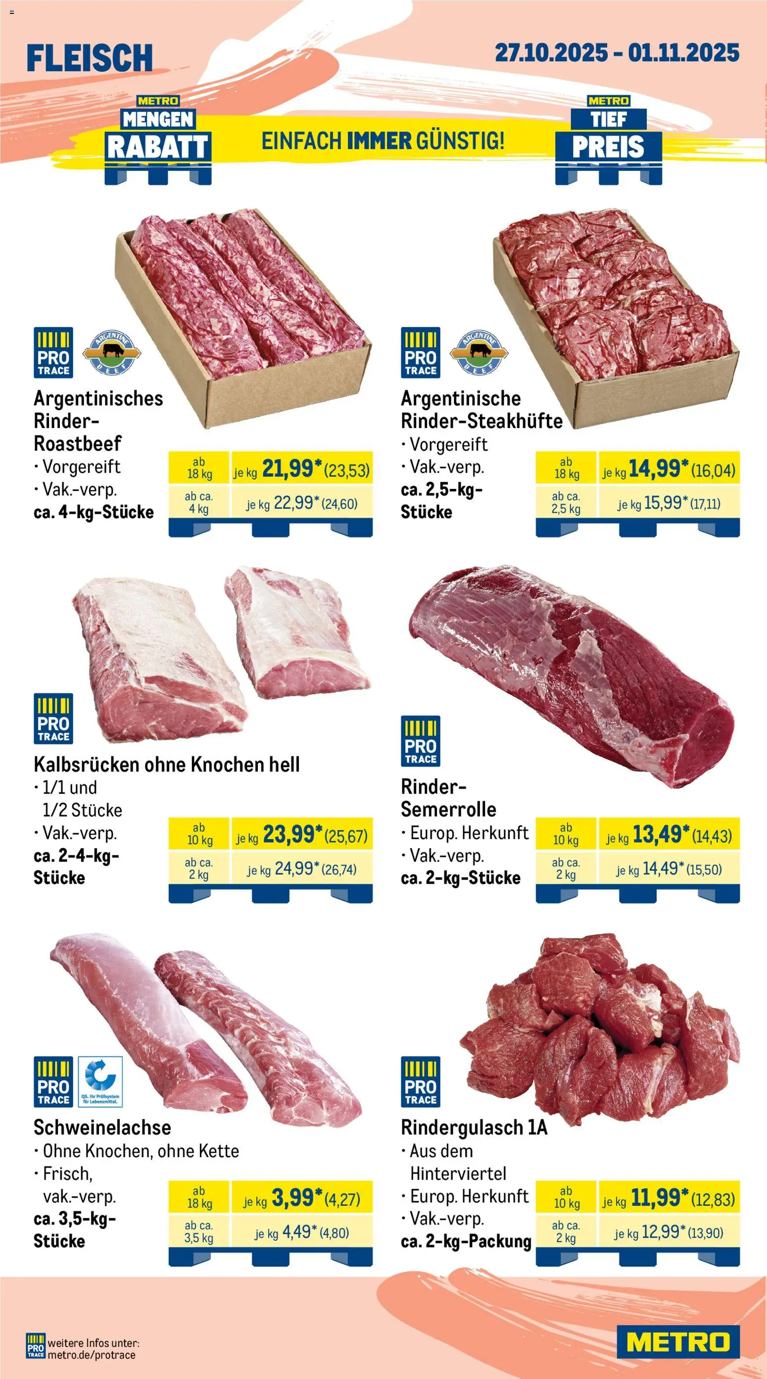 Metro Wochen-Angebote Gastro – gültig ab 27.10.2025 | Seite: 2 | Produkte: Rindergulasch, Roastbeef, Fleisch