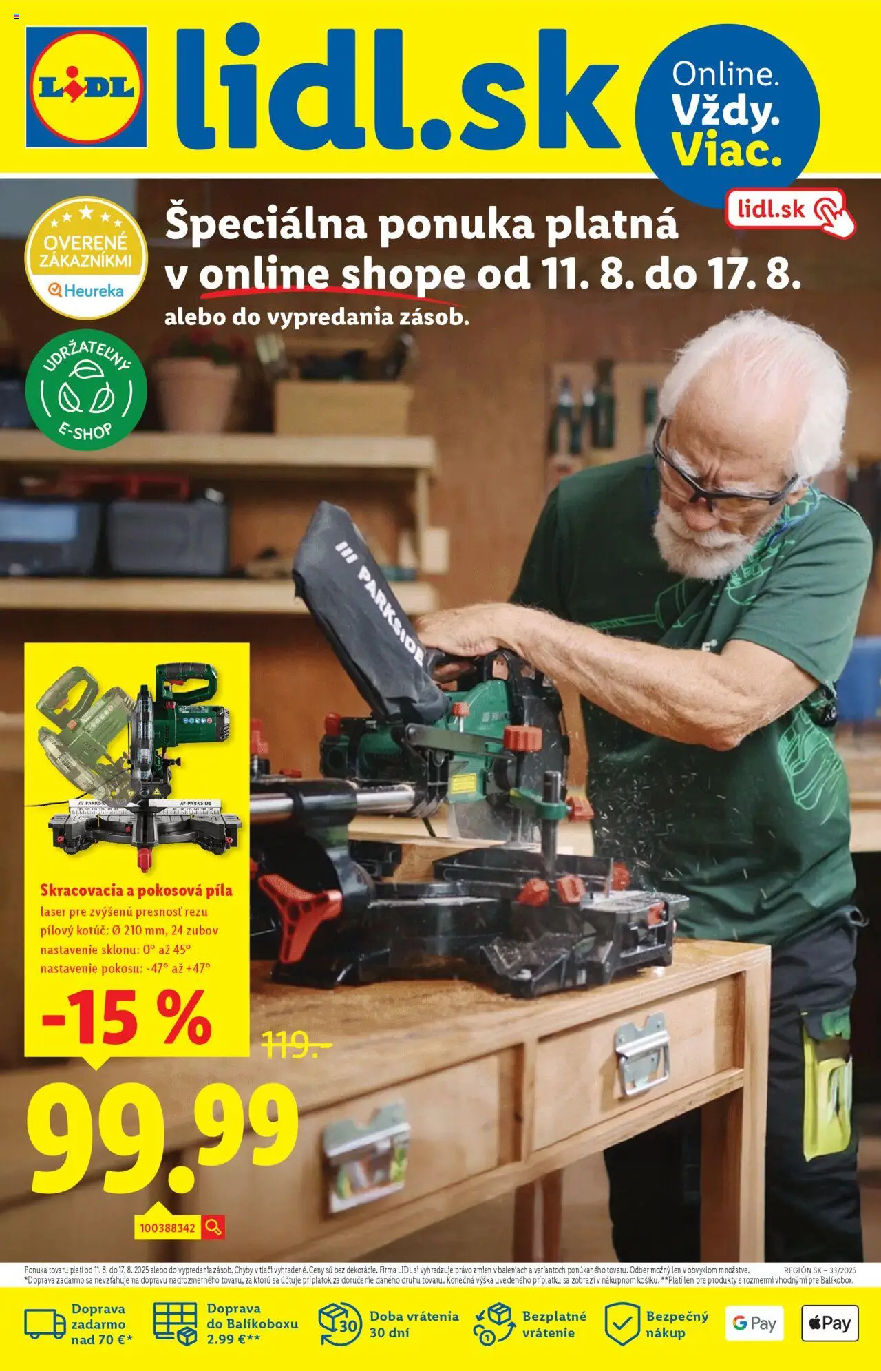 Lidl online magazín │ platný od 11.08.2025 | Strana: 1 | Produkty: Laser, Píla, Parkside