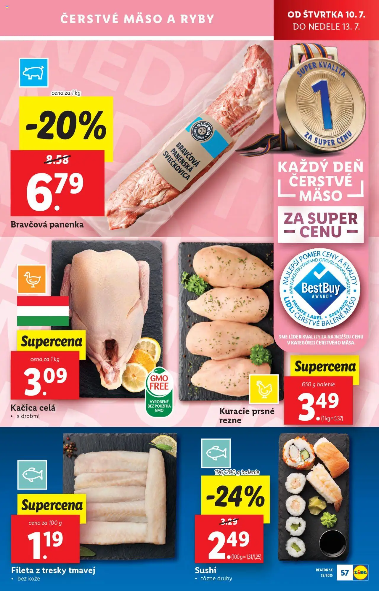 Lidl leták │ platný od 07.07.2025 | Strana: 69 | Produkty: Ryby, Bravčová panenka, Kačica, Sushi