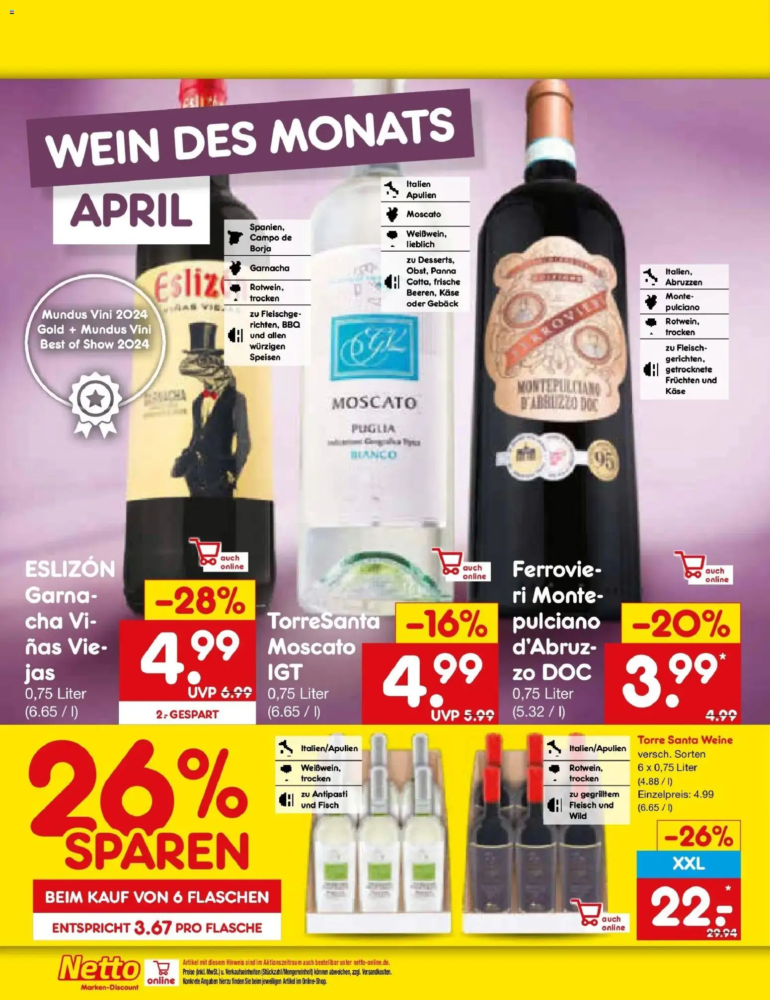 Netto Marken-Discount Prospekt Gemmingen	 – gültig ab 05.04.2026 | Seite: 24 | Produkte: Käse, Fisch, Wein, Fleisch