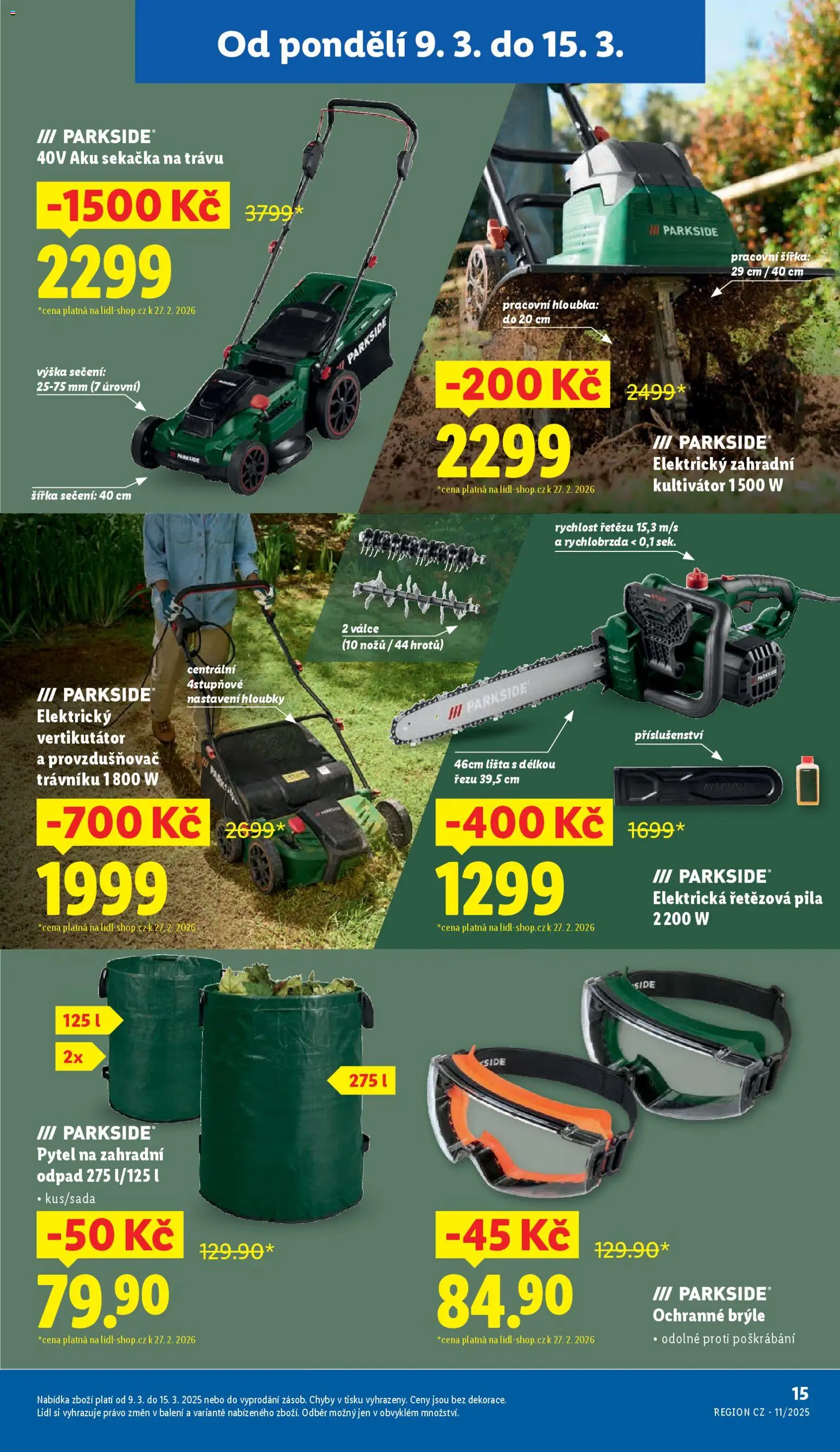 Lidl leták - Zahradní šuškanda od 24.02.2026 | Strana: 15 | Produkty: Kultivátor, Brýle, Sekačka, Pytel na zahradní odpad