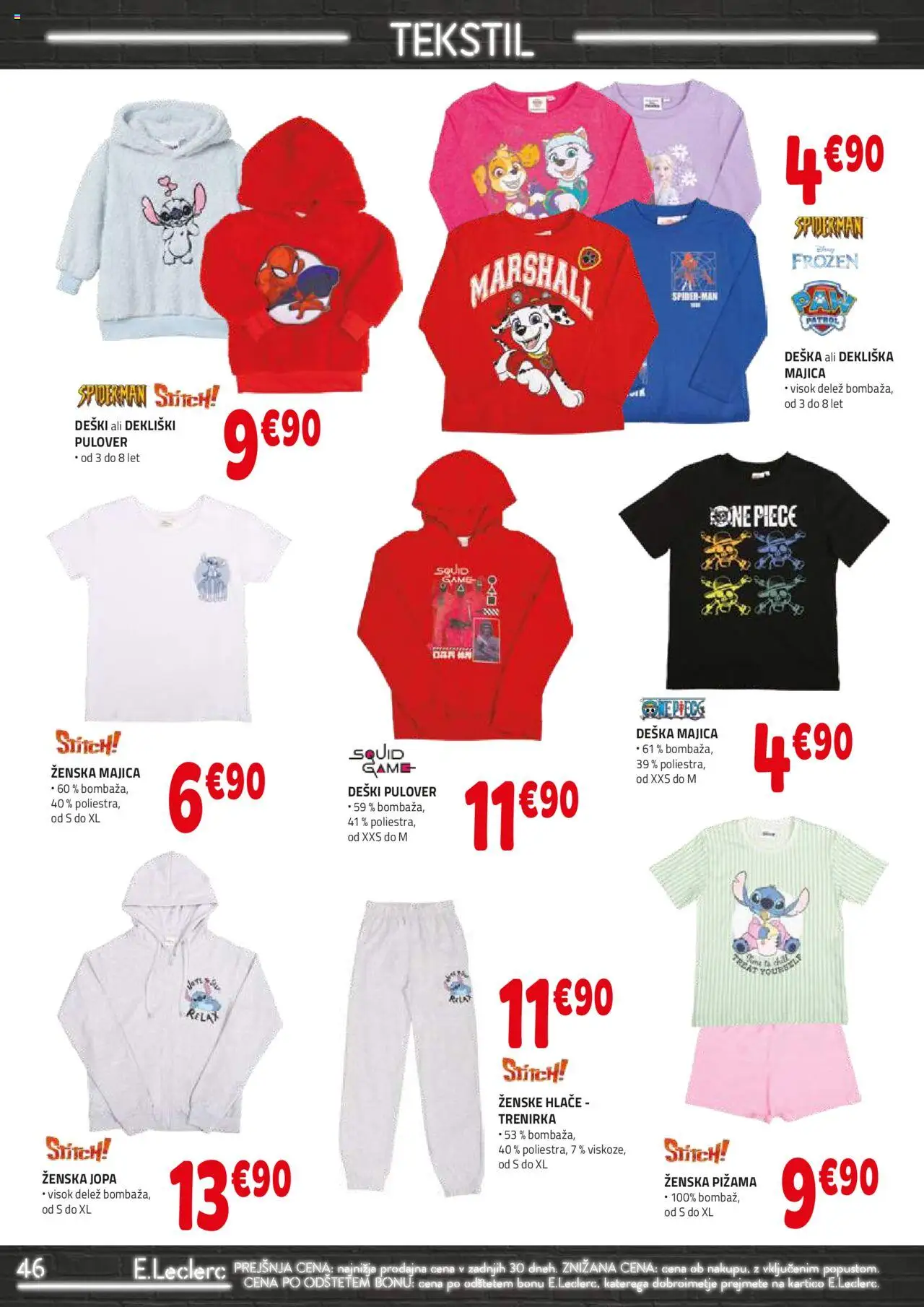 E.leclerc katalog │ velja od 20.08.2025 | Stran: 46 | Izdelki: Pižama, Trenirka, Majica, Pulover