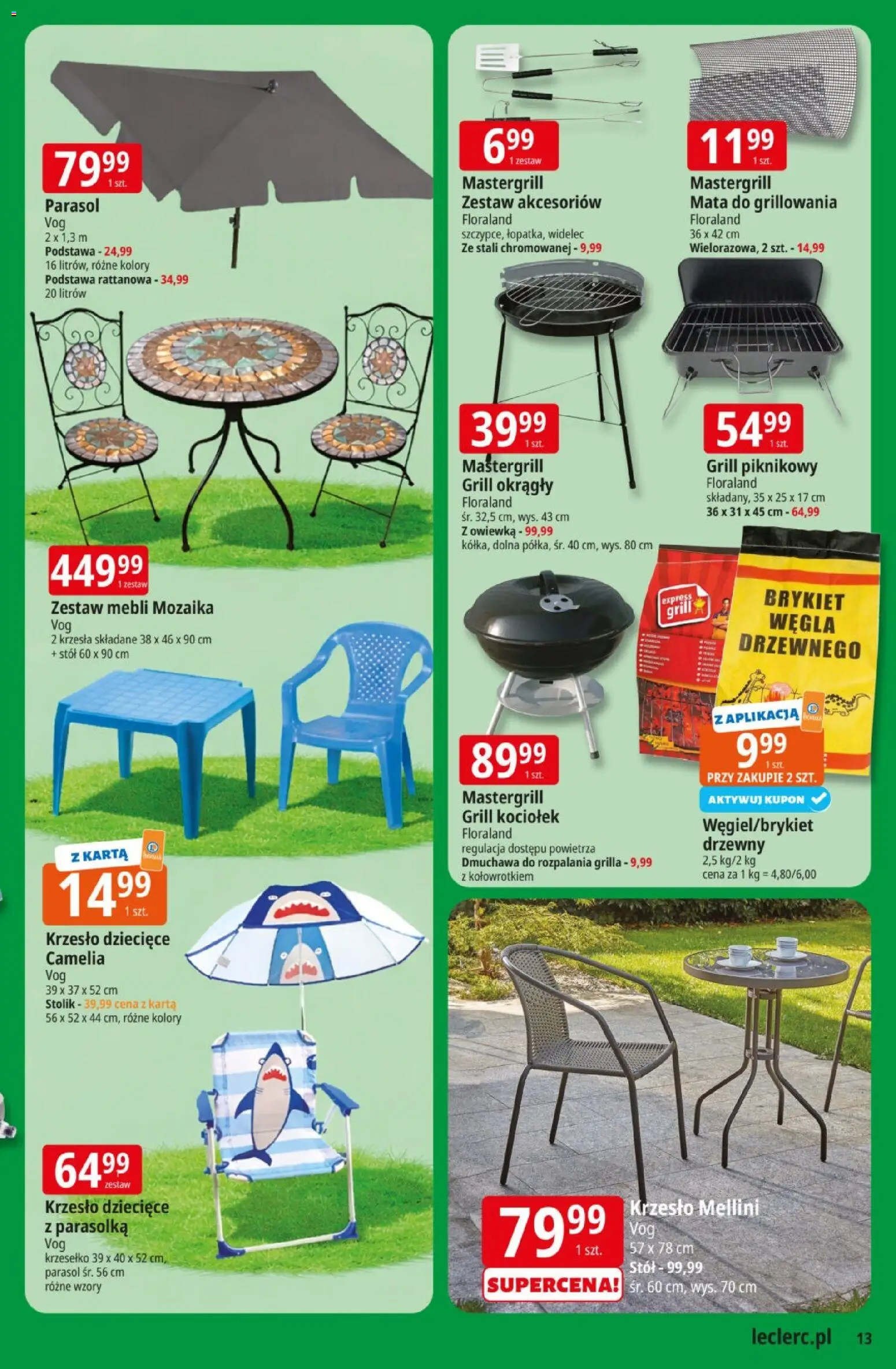 E.Leclerc gazetka od 08.04.2026 | Strona: 13 | Produkty: Karta, Parasol, Grill, Krzesło