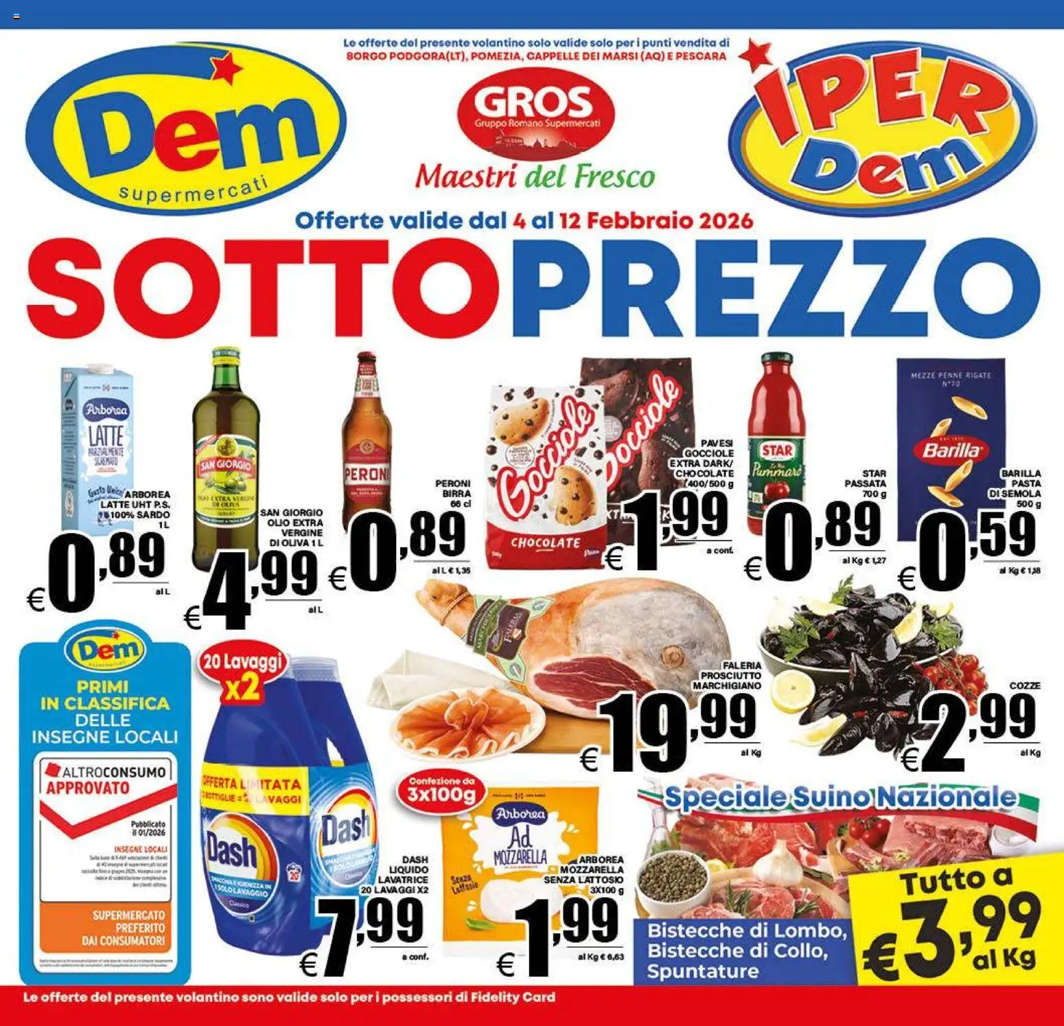 Volantino DEM del 04.02.2026 | Pagina: 1 | Prodotti: Cozze, Olio, Lavatrice, Penne