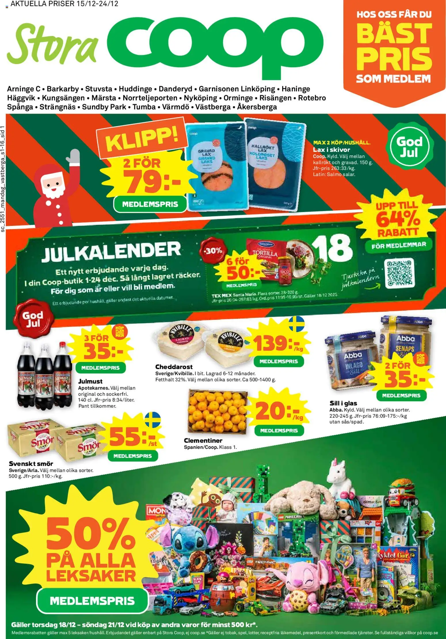 Coop Forum reklamblad aktuell från 15.12.2025 | Sida: 1 | Produkter: Tortilla, Galler, Lax, Smör