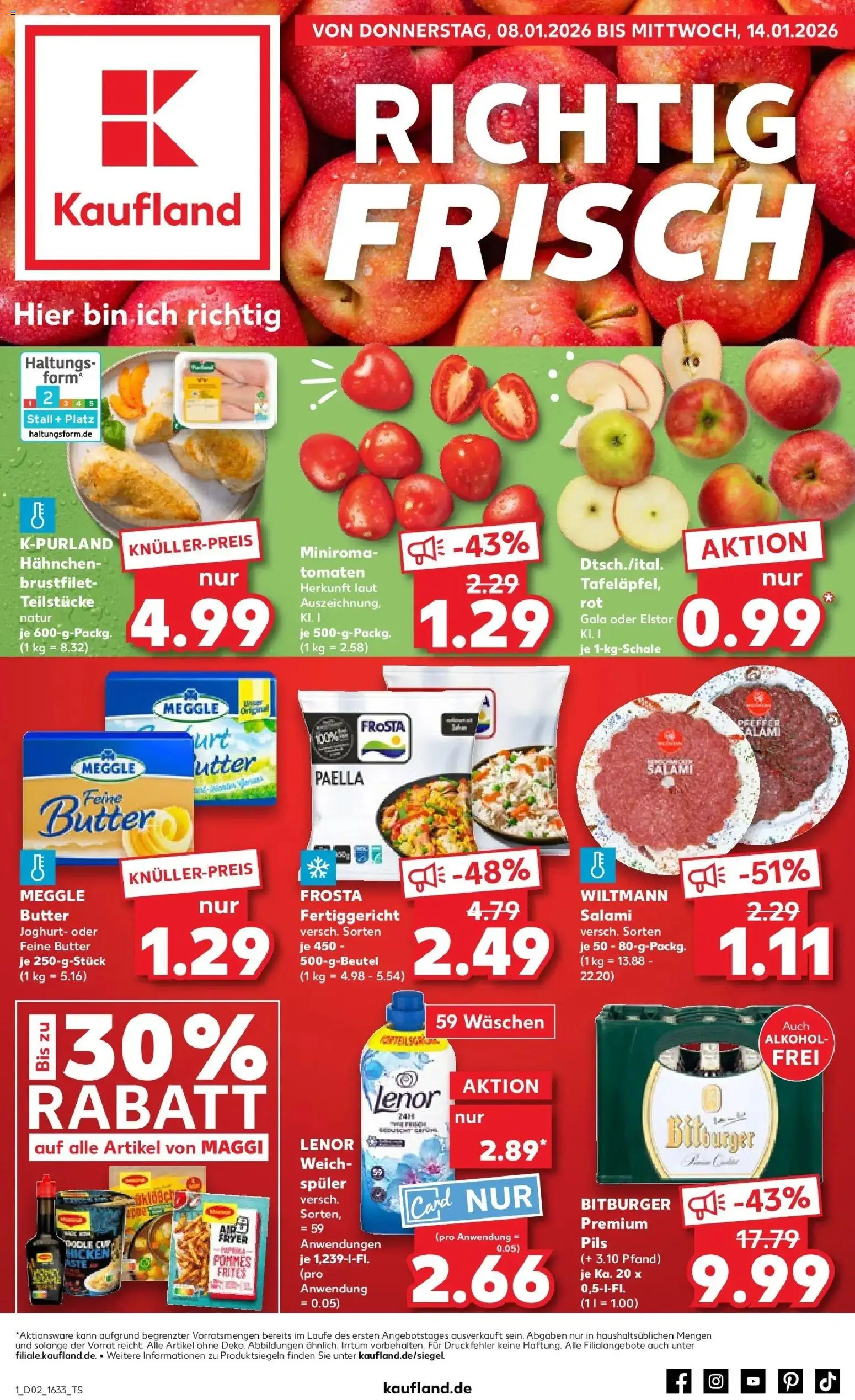 Kaufland prospekt Aalen	 – gültig ab 08.01.2026 | Seite: 1 | Produkte: Bitburger, Maggi, Joghurt, Meggle butter