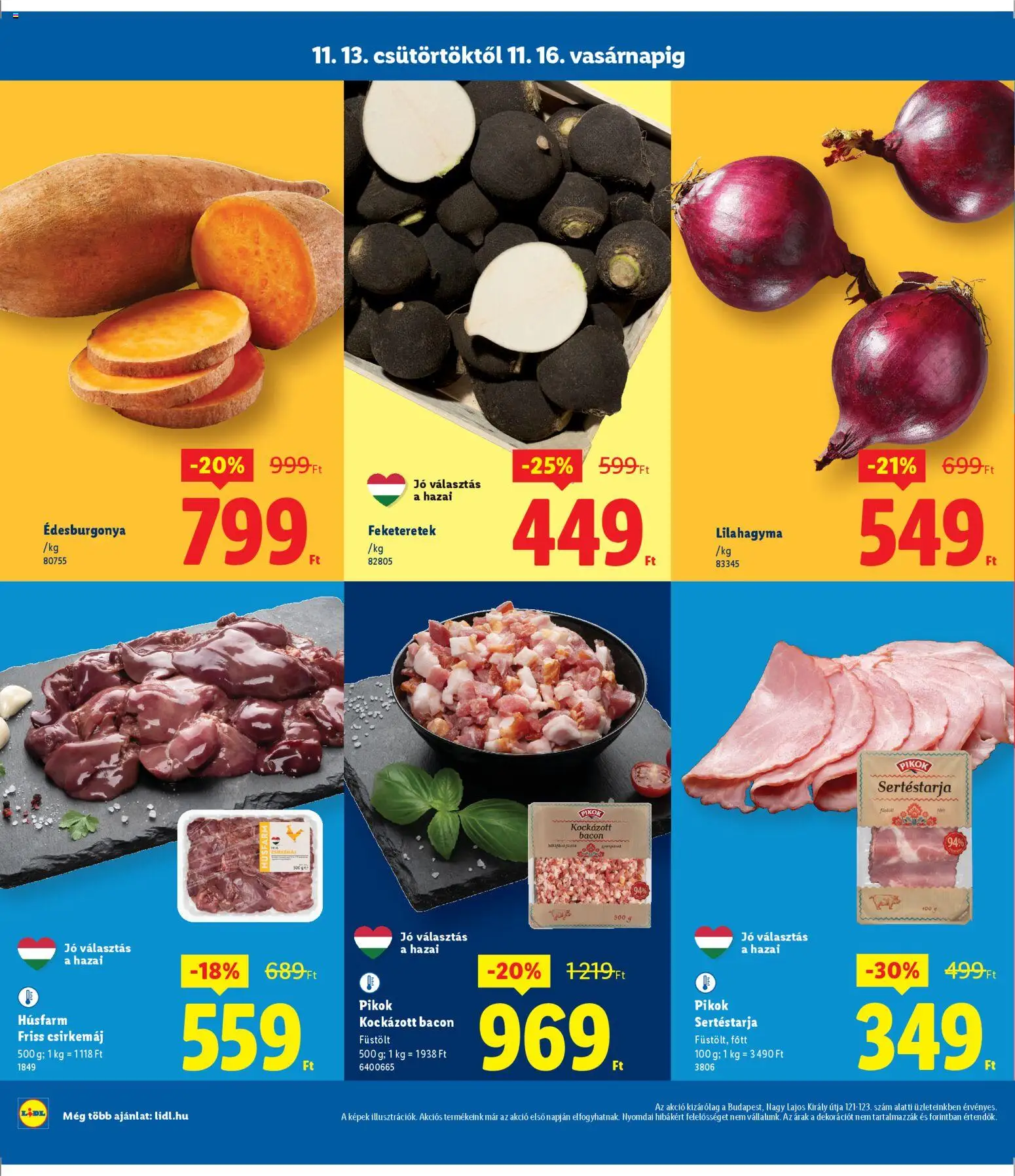 Lidl akciós ujság - amely érvényes a következő dátumtól: 13.11.2025 | Oldal: 2 | Termékek: Sertéstarja, Bacon, Édesburgonya, Csirkemáj