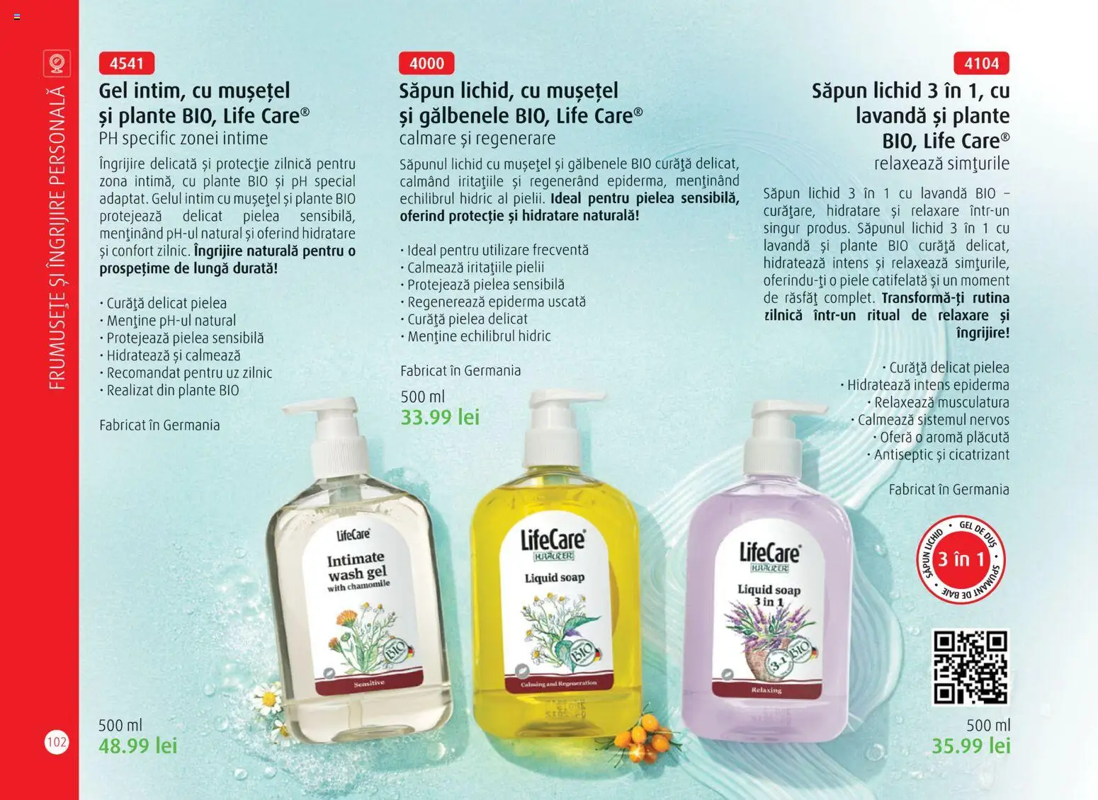 Noul catalog Life Care – valabil de la 01.04.2026 | Pagină: 104 | Produse: Şerit ödül, Duș, Gel de duș, Săpun lichid