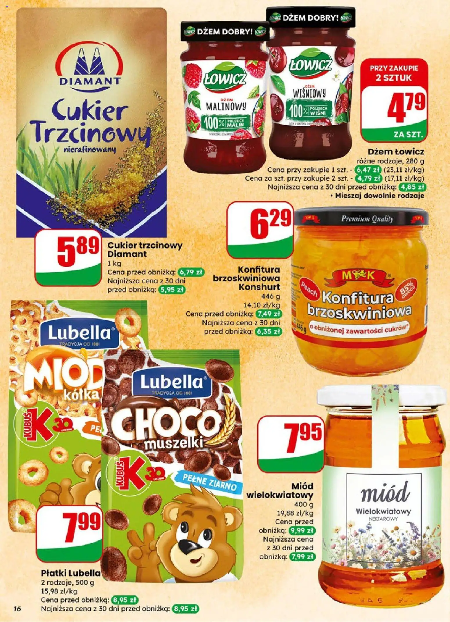 Dino Gazetka od 28.01.2026 | Strona: 16 | Produkty: Miód, Dżem, Płatki, Cukier
