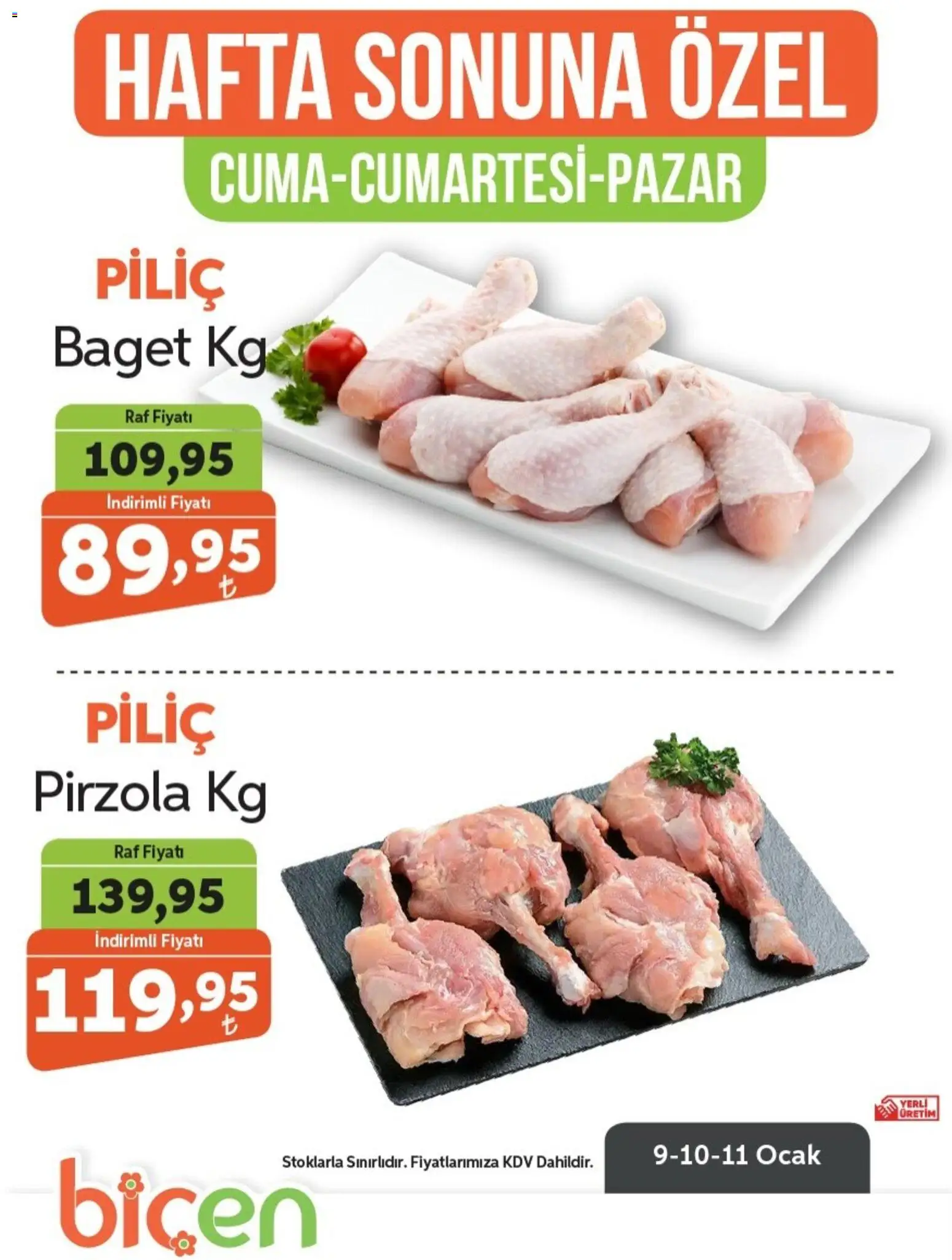 Biçen Market Hafta Sonuna Özel - Piliç Ürünleri  - 09.01.2026 tarihinden itibaren geçerlidir | Sayfa: 2 | Ürünler: Raf, Piliç, Pirzola, Ocak