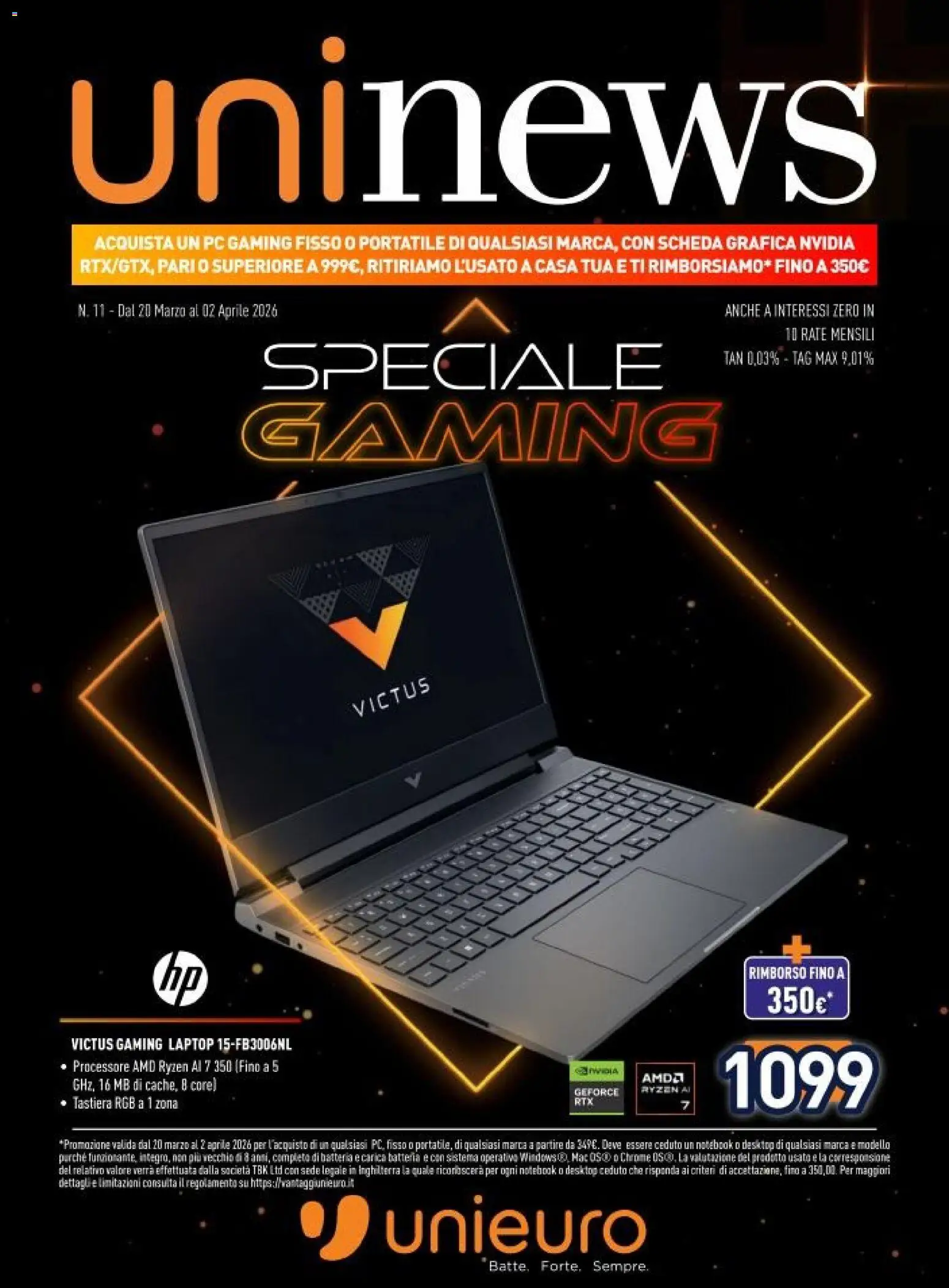 Volantino Unieuro del 20.03.2026 | Pagina: 1 | Prodotti: Notebook, Laptop, PC, Tastiera