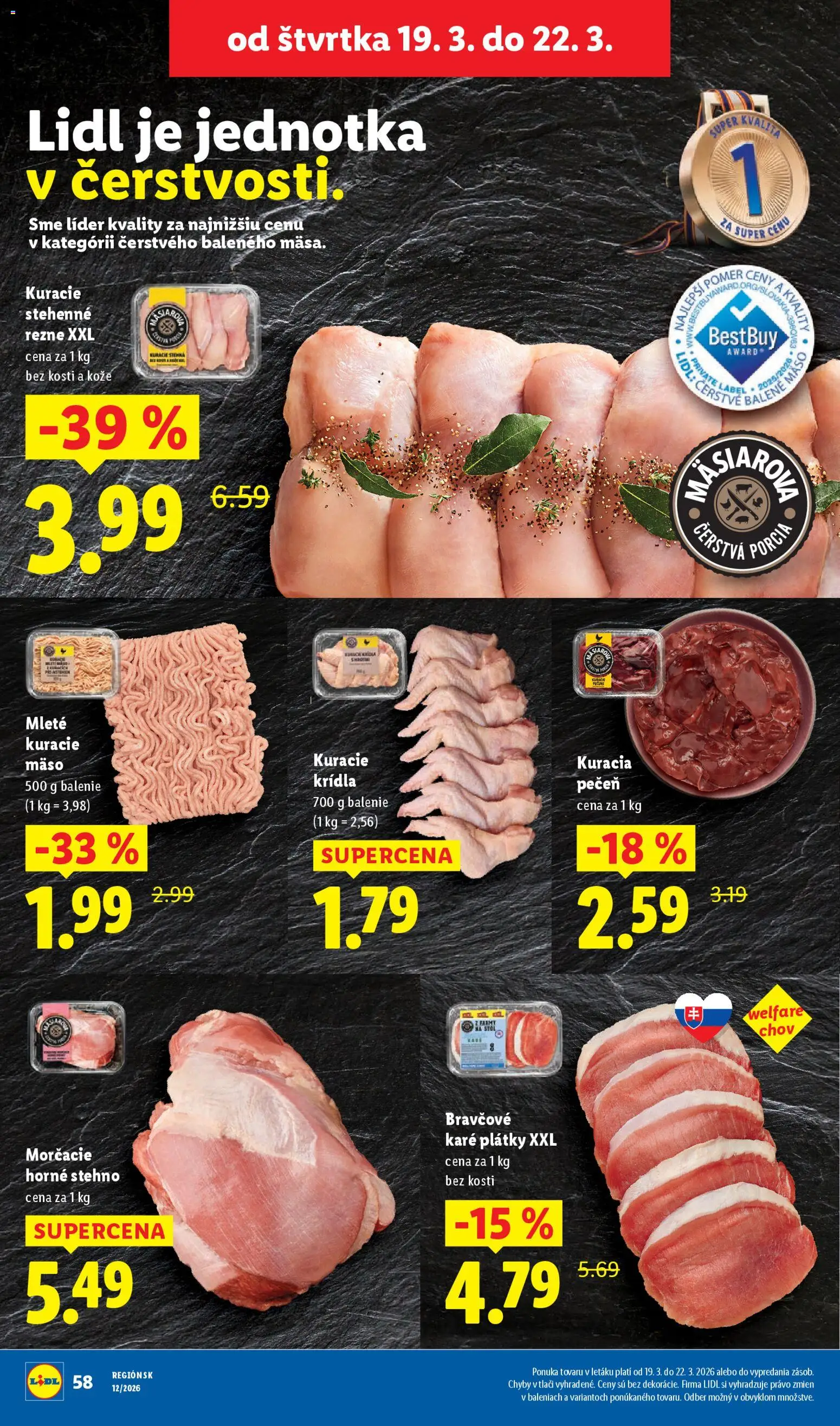 Nové Lidl akcie – leták je platný od 19.03.2026 | Strana: 12 | Produkty: PC, Kuracie mäso, Bravčové karé