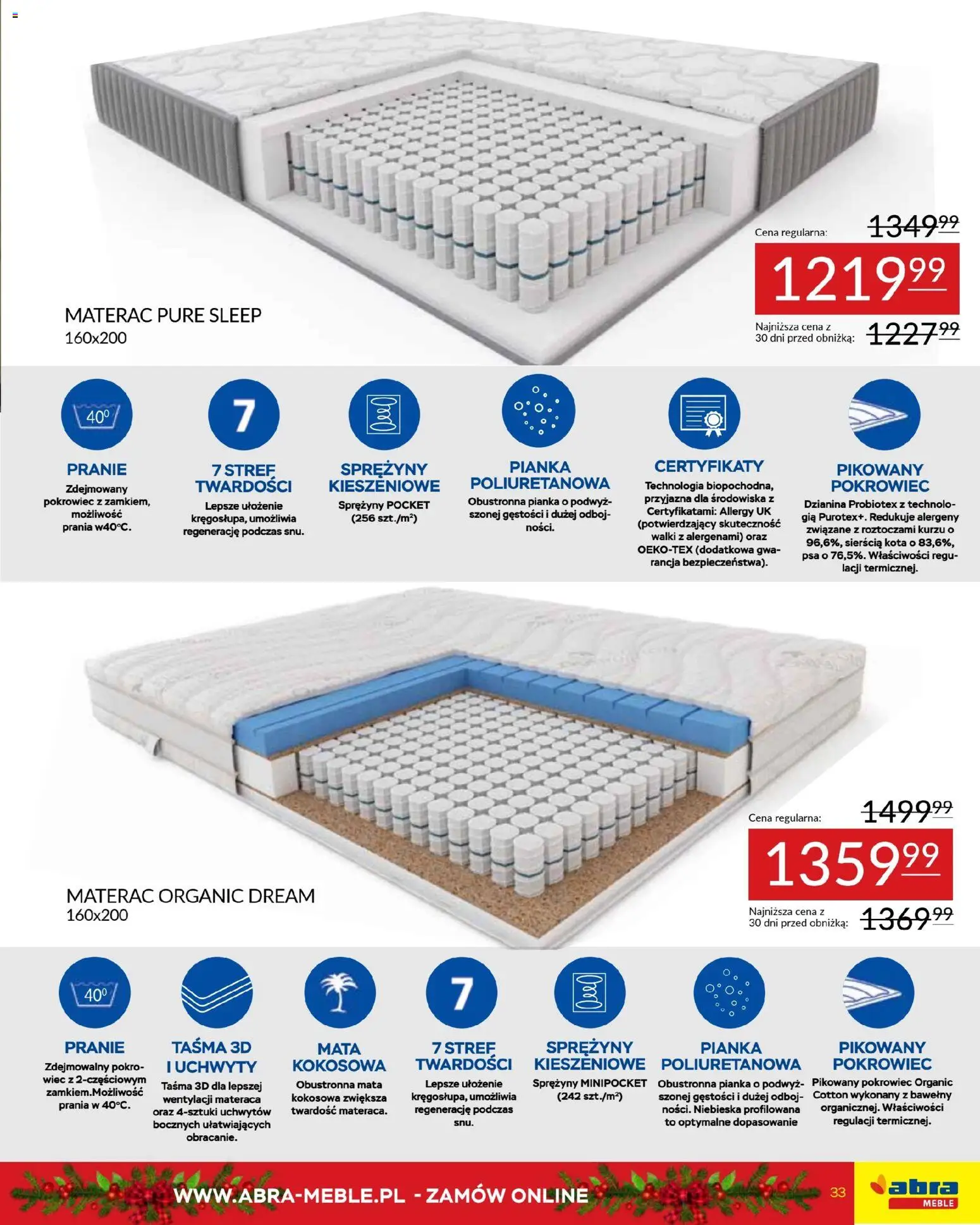 Abra meble Gazetka od 03.12.2025 | Strona: 33 | Produkty: Materac