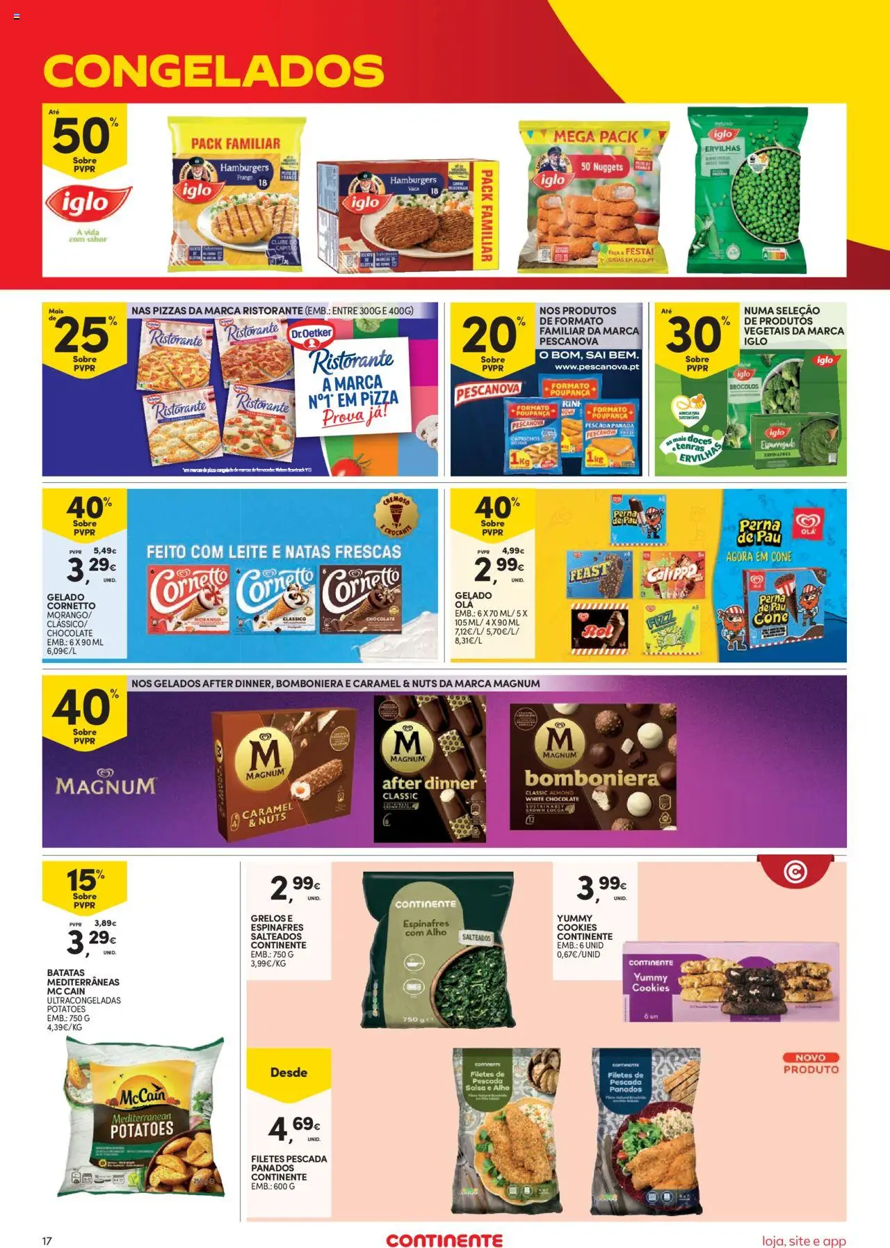 Continente Semanal Continente Bom Dia │ válido de 14.10.2025 | Página: 17 | Produtos: Espinafres, Faca, Frango, Grelos