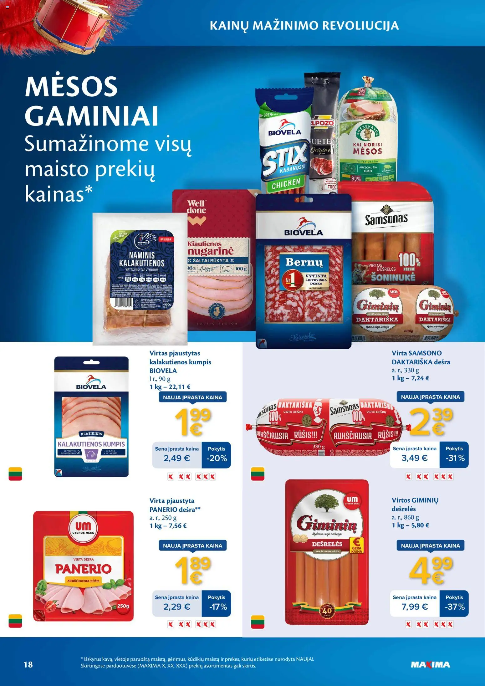 MAXIMA akcijos nuo 03.03.2026 | Puslapis: 18 | Prekių: Kiaulienos, Dešrelės, Kumpis, Dešra