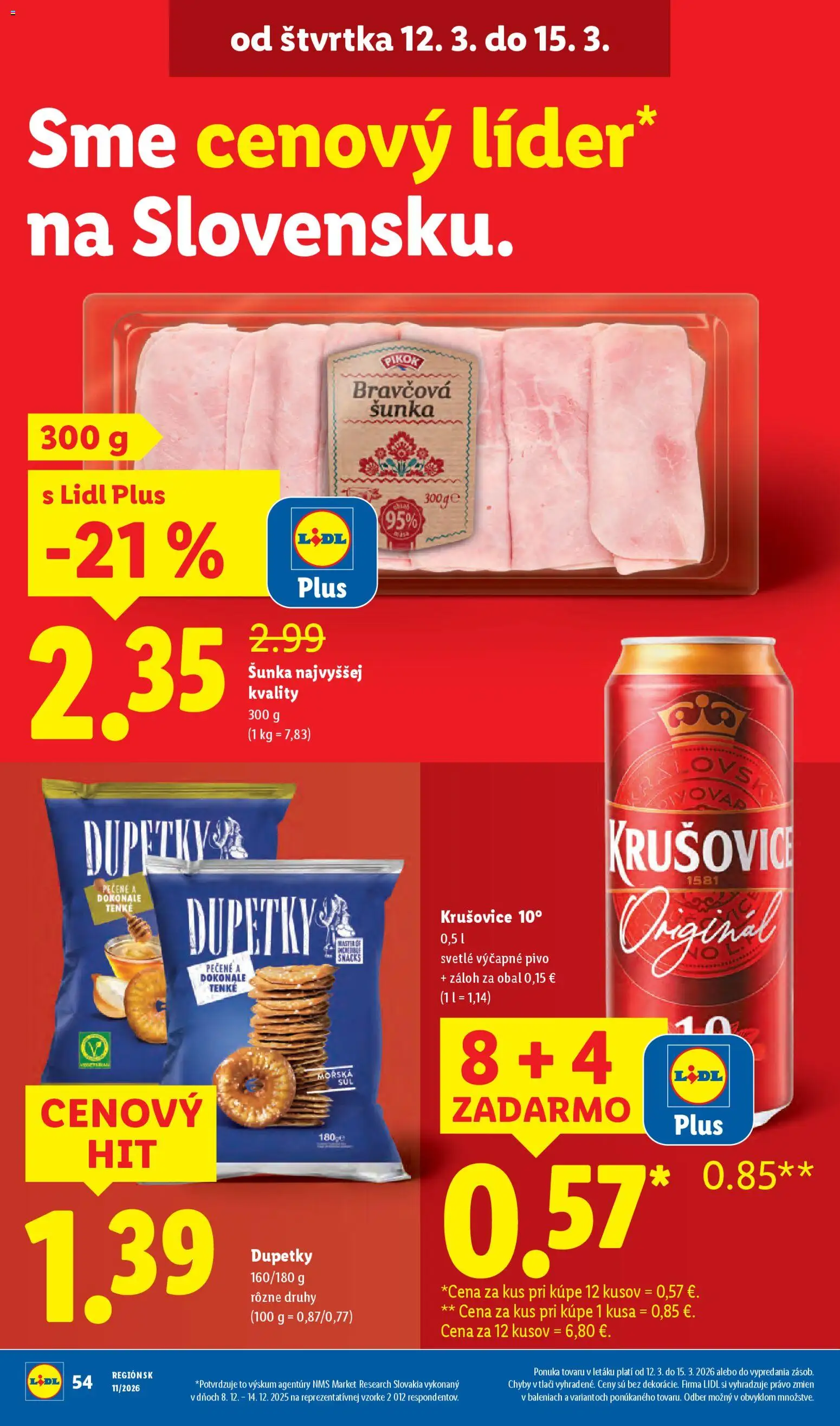 Nové Lidl akcie – leták je platný od 12.03.2026 | Strana: 8 | Produkty: Pivo, Šunka, Krušovice