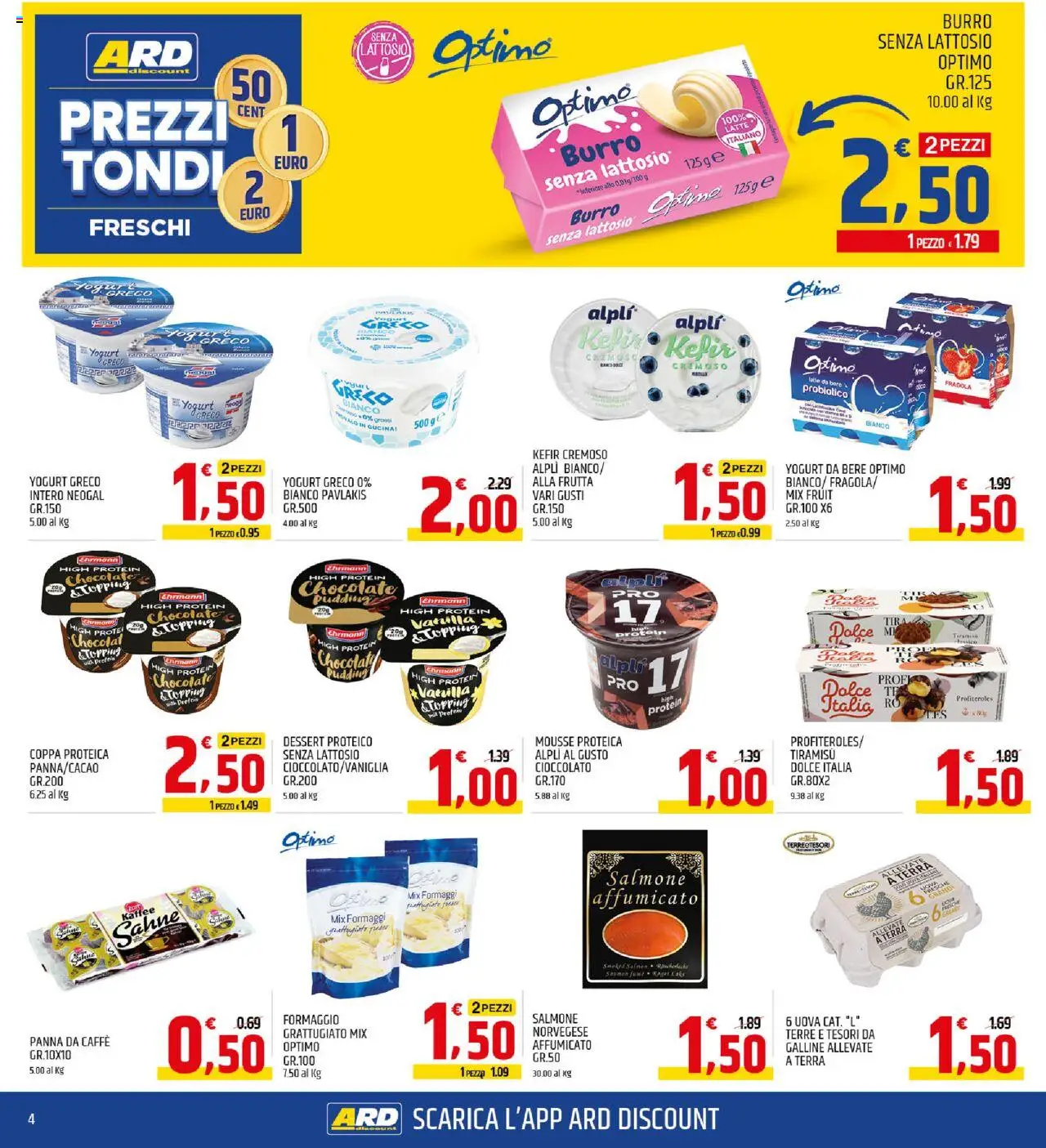 Volantino ARD Discount del 02.10.2025 | Pagina: 4 | Prodotti: Yogurt greco, Yogurt, Formaggio, Burro