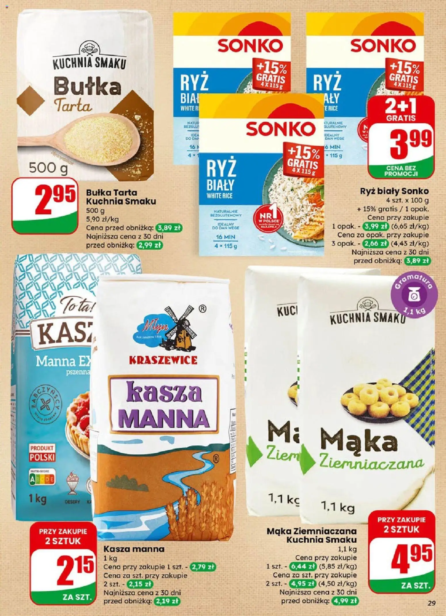Dino Gazetka od 14.01.2026 | Strona: 29 | Produkty: Kasza, Kasza manna, Mąka ziemniaczana, Bułka