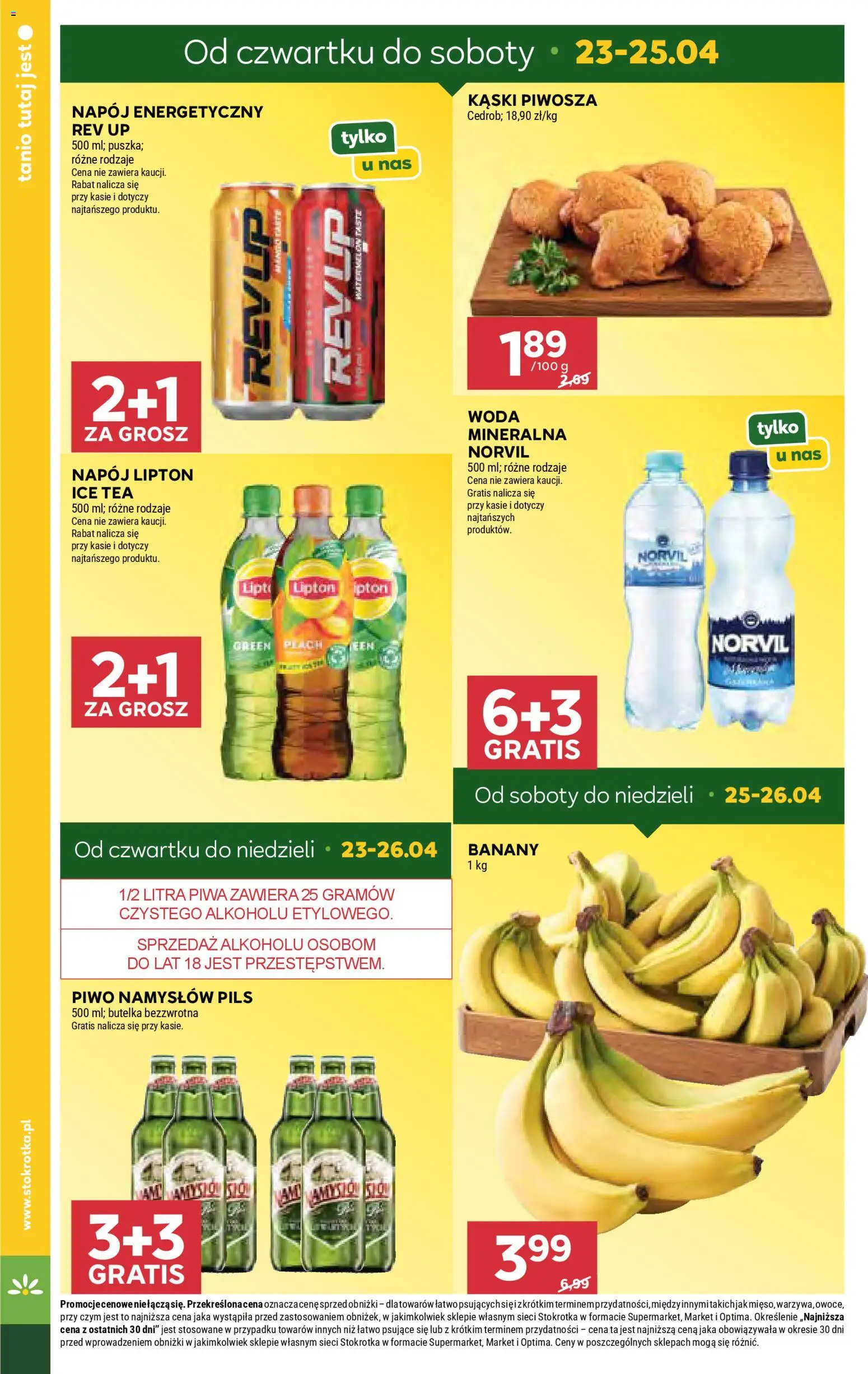 Stokrotka gazetka - Market od 23.04.2026 | Strona: 6 | Produkty: Piwo, Banany, Piwo Namysłów, Woda