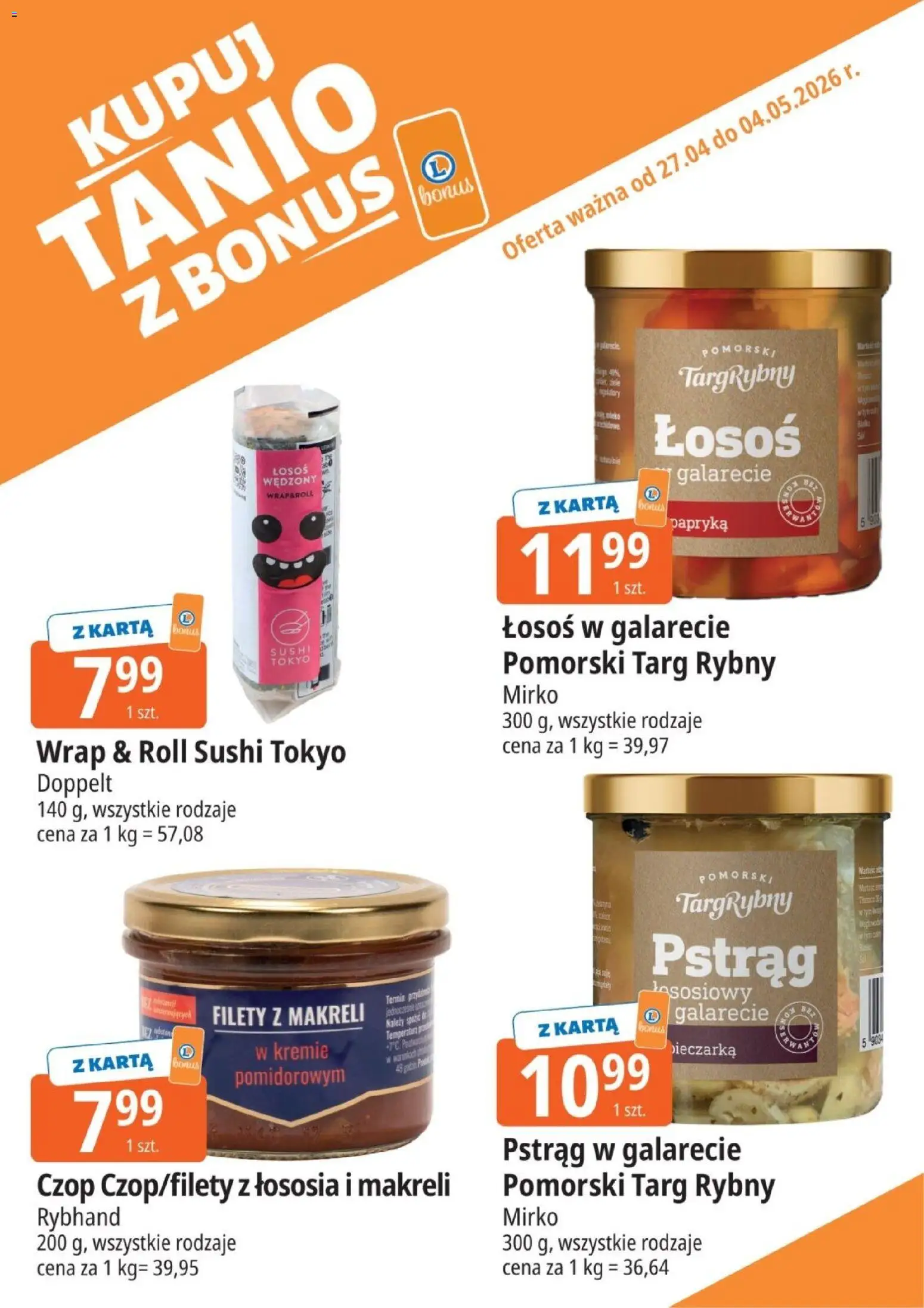 E.Leclerc gazetka - Kupony dodatkowe od 27.04.2026 | Strona: 11 | Produkty: Łosoś wędzony, Pstrąg, Papryka, Sushi